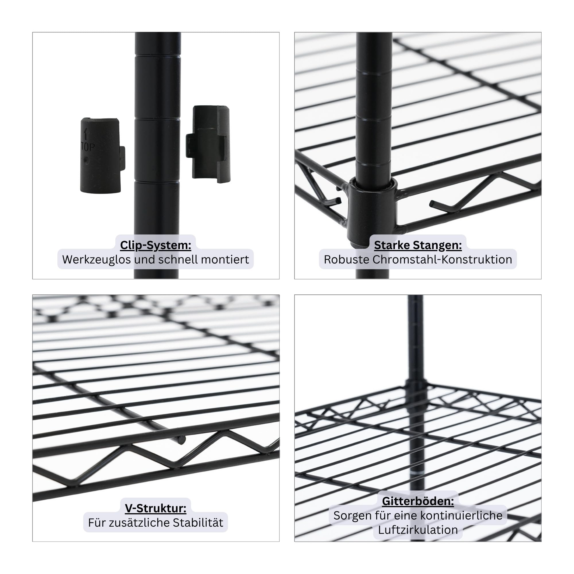 PROREGAL Mega Deal 5 scaffalature in filo metallico HADES con ruote e 5 ripiani in filo metallico HxLxP 180x90x40 cm, portata per ripiano 75 kg Scaffalatura in filo metallico nero