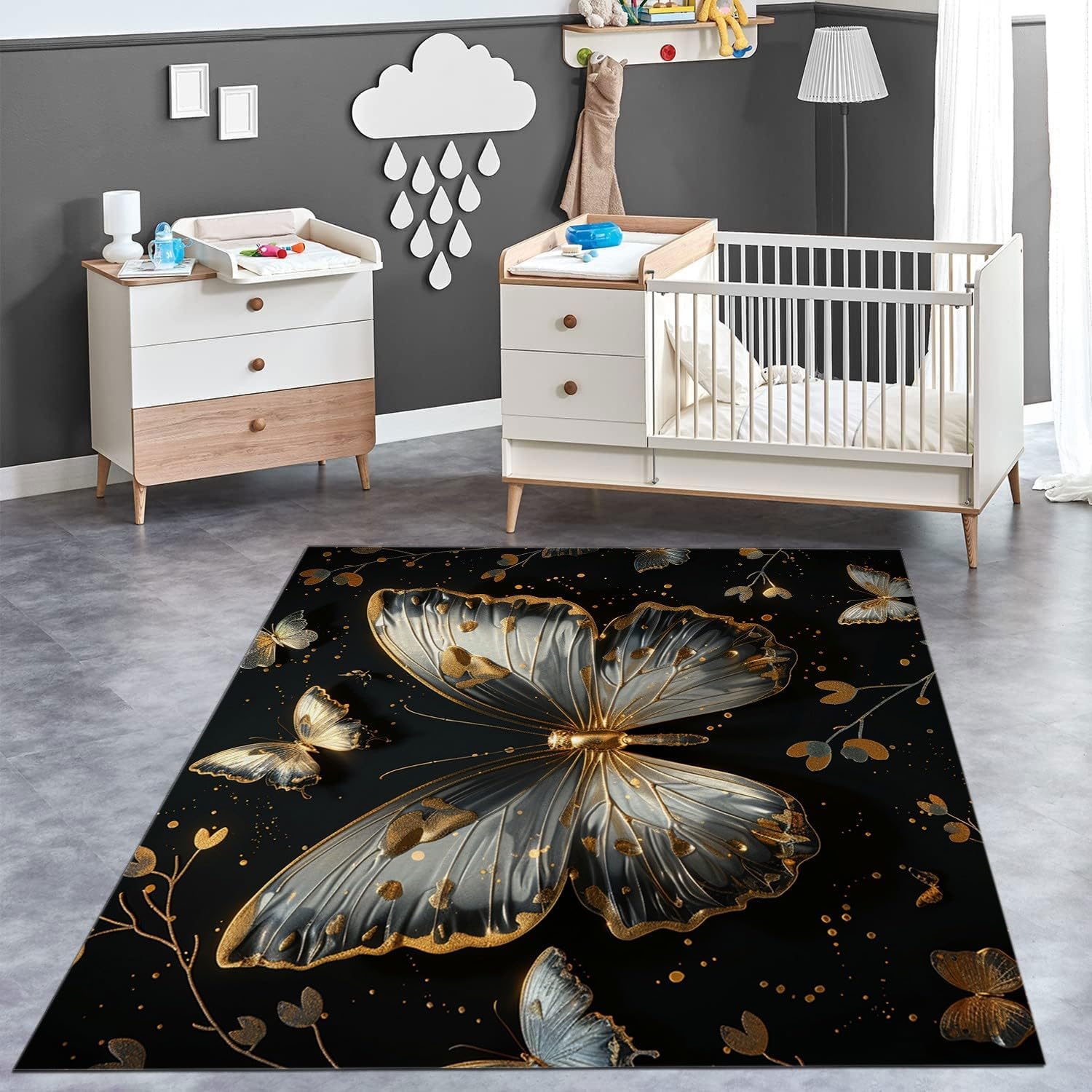 Area Rug 2ft x 3ft Washable Rug Butterfly Bedroom Rug Soft Non Slip Dining Room Mat Indoor Throw Rugs Floor Carpet for Guest Room Nursery Entryway