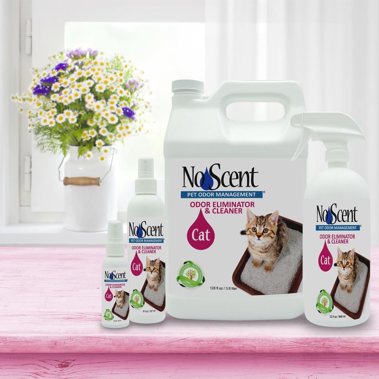No Scent - Cat Litter Box Cleaner - 128 Fl Oz (3.8 L) - Odor & Stain Remover with Probiotic Formula - Freshener for Furniture, Fabric, Hard Surfaces & Car