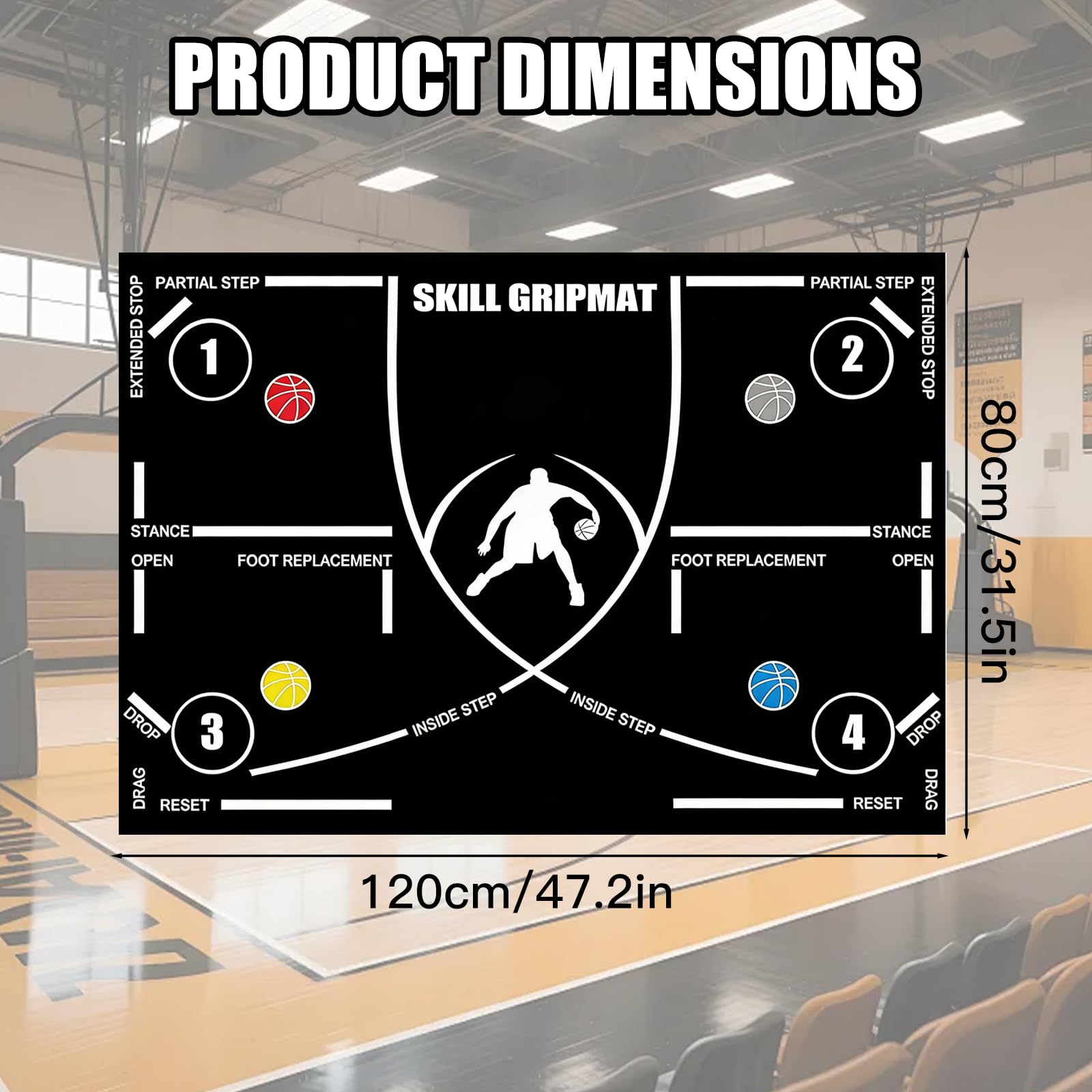 Esterilla de entrenamiento de baloncesto, 120 × 80 cm, antideslizante, para entrenamiento de pies y regateo, silencioso, gran formato para entrenamiento de pasos de baloncesto, interior y exterior