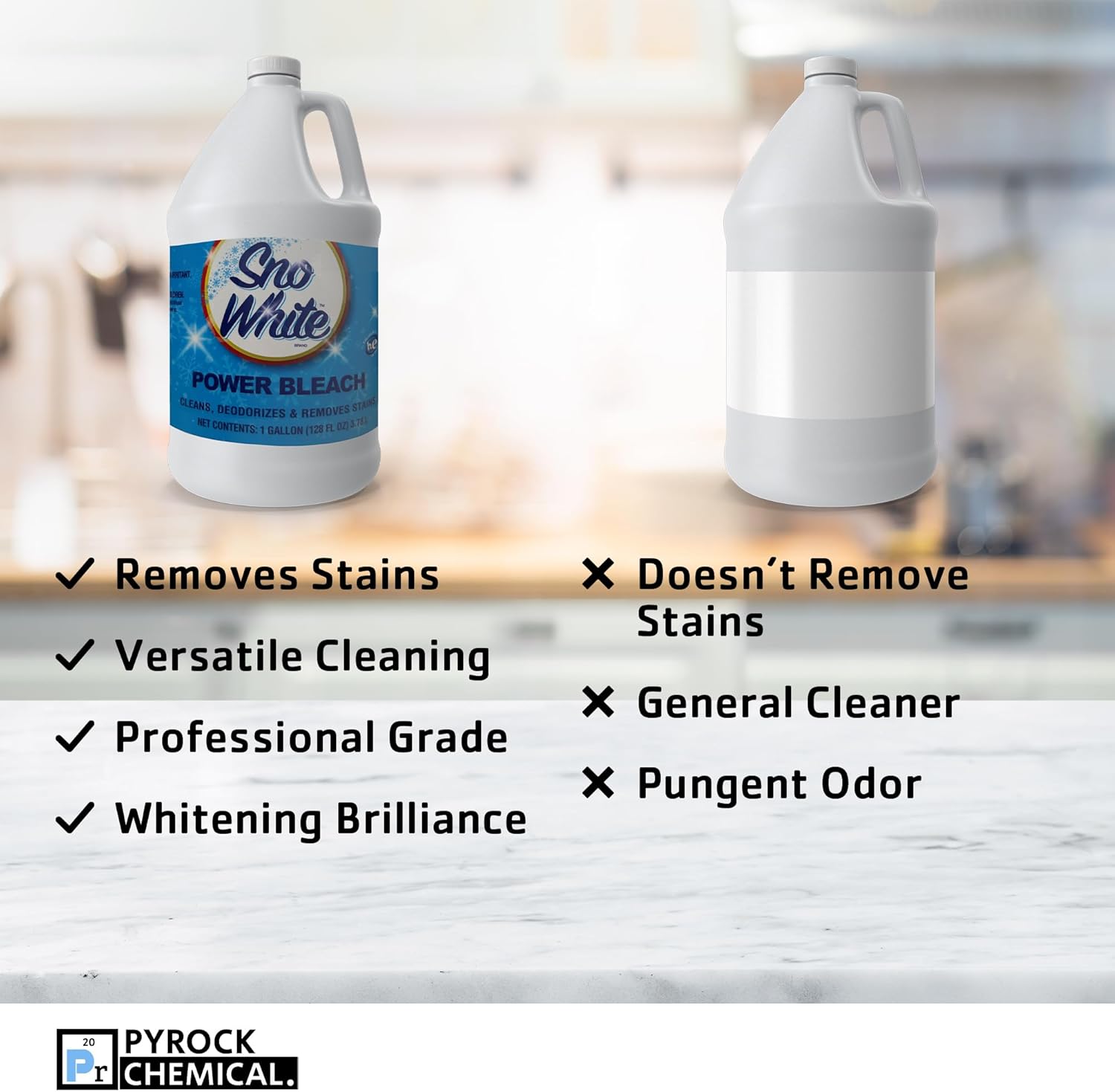 Sno White Bleach - Liquid Cleaner for Kitchen Countertops, Bathroom Floors, & Laundry - Every Day Bleach - 2-Pack 1 Gallon Bottles