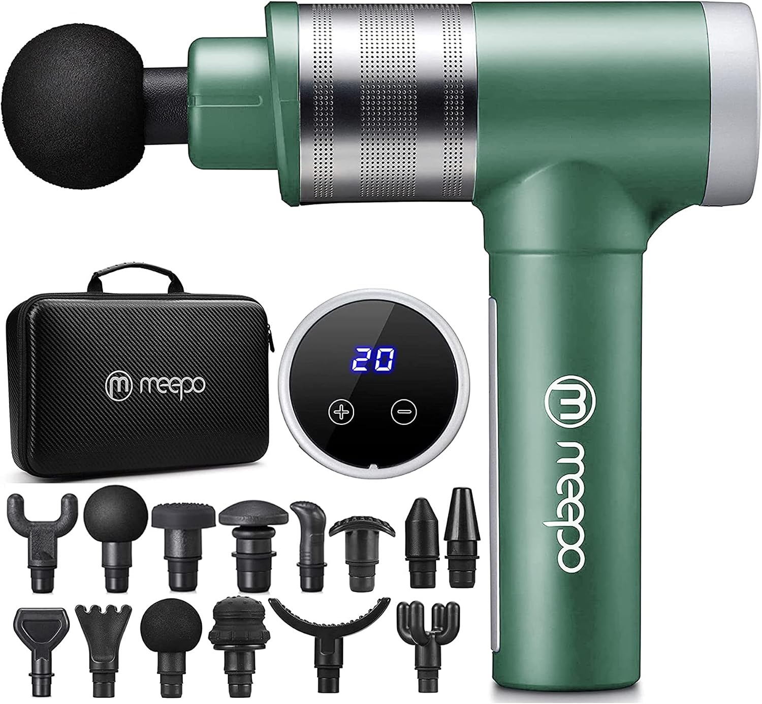 M MEEPO Massage Gun, Upgraded Powerful Deep Tissue Percussion Muscle Massager for Pain Relief and Sore Muscle, Long Battery Life, 20 Speeds (Green)