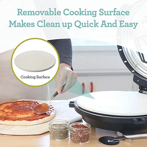 Miniatura 3 de Euro Cuisine PM600 - Máquina de pizza giratoria de 12 pulgadas con piedra y bandeja para hornear, encimera de pizza eléctrica, versátil máquina para