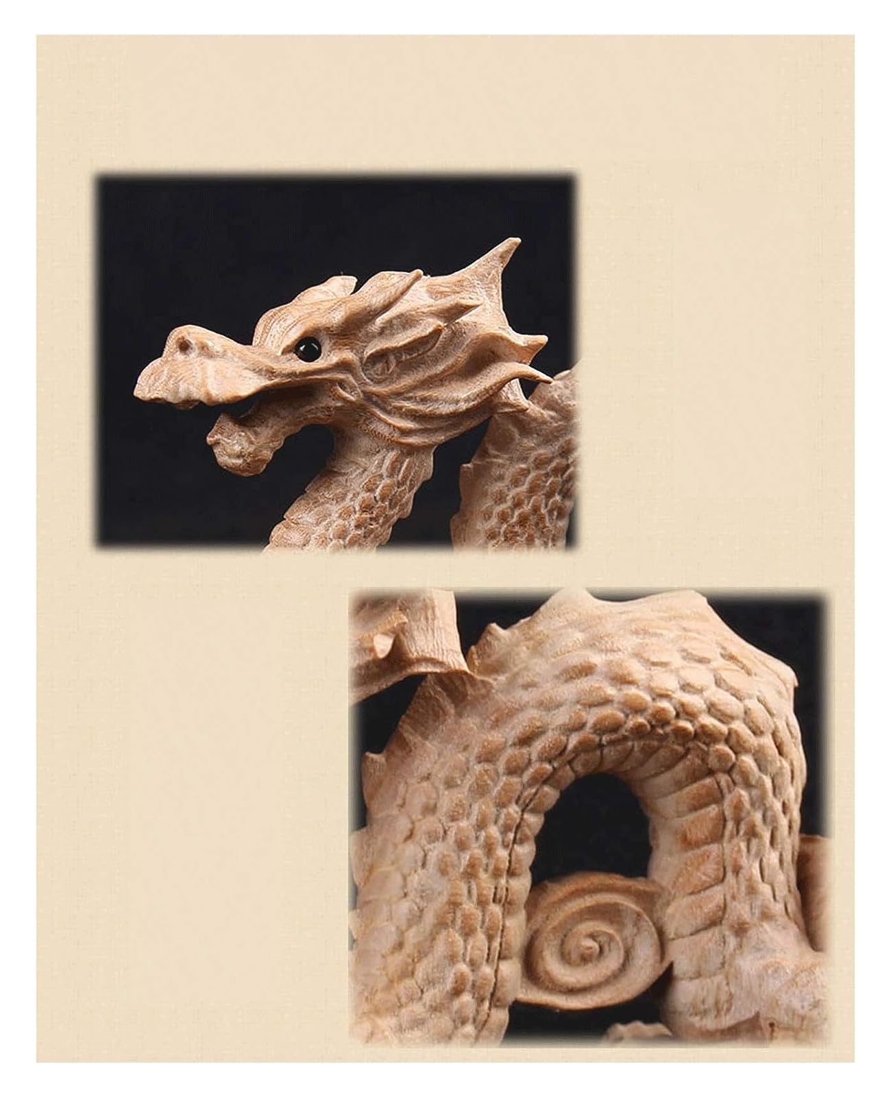 木製ドラゴン彫刻置物 富貴