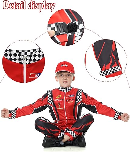 Miniatura 3 de Disfraz de piloto de coche de carreras para niños, mono de corredor con gorra de coche, disfraz para Halloween