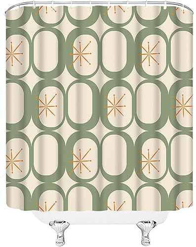 Miniatura 2 de Cortina de ducha de mediados de siglo, moderna abstracta con diseño de explosiones de estrellas atómicas, cuadrados, retro, años 50, decoración