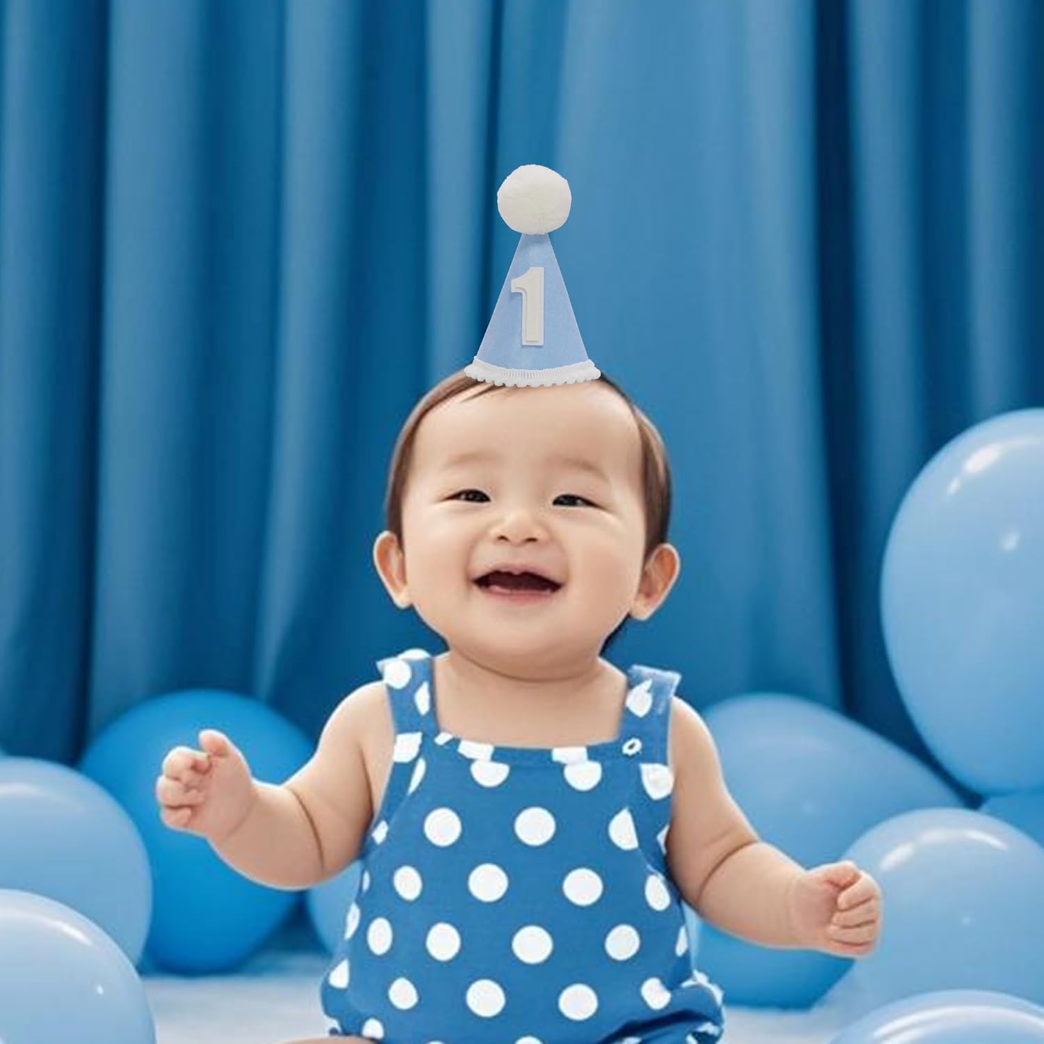 Blue six months Birthday Party Hat - Decoration, Photo Prop, Baby Boy six months Birthday Crown, Kids Party Hat - Image 4