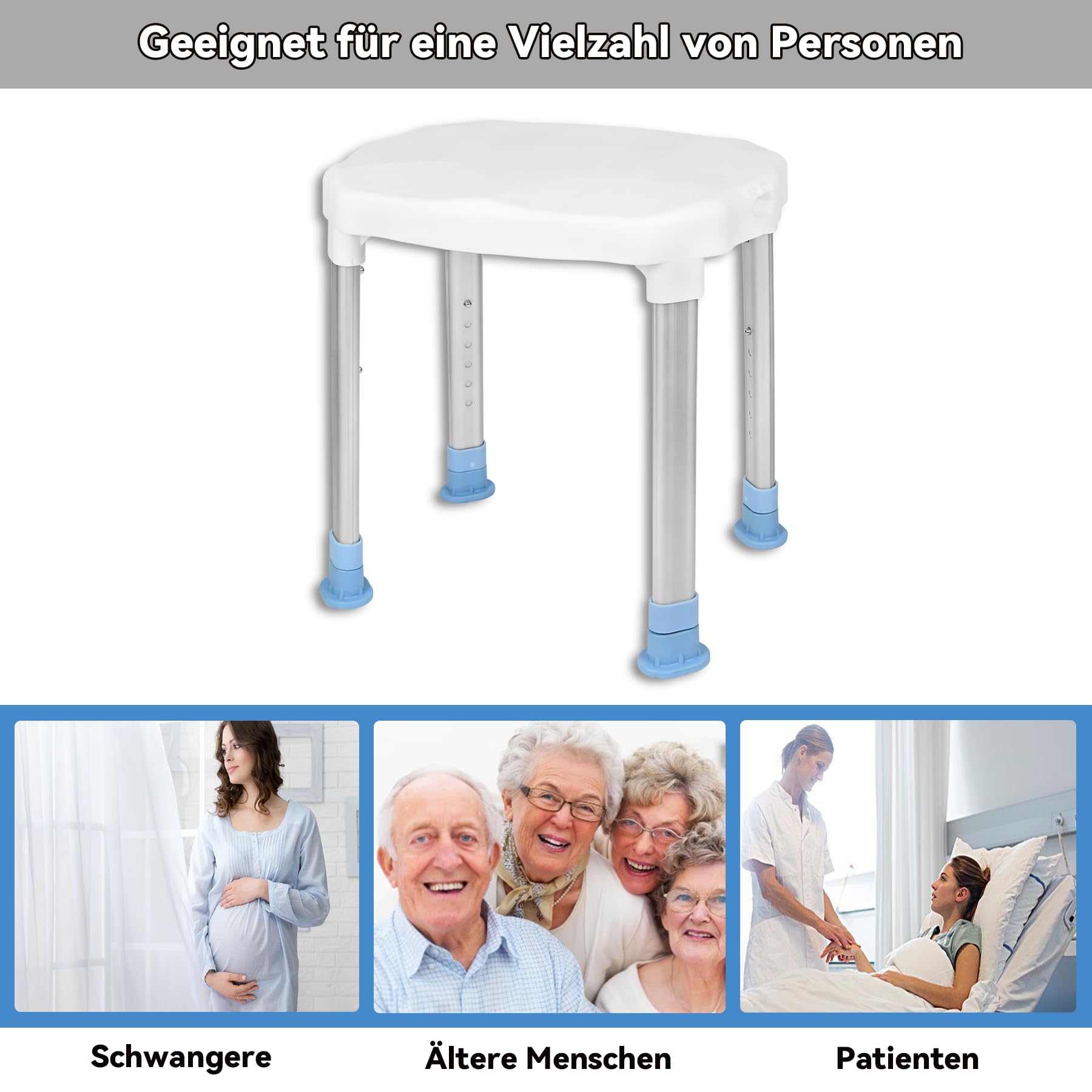Froadp Duschhocker Anti-Rutsch Duschstuhl Badhocker Höhenverstellbar Badestuhl Duschsitz Duschhilfe Badsitz für Senioren Behinderte und Schwangere Tragfähigkeit 150kg (Typ A)