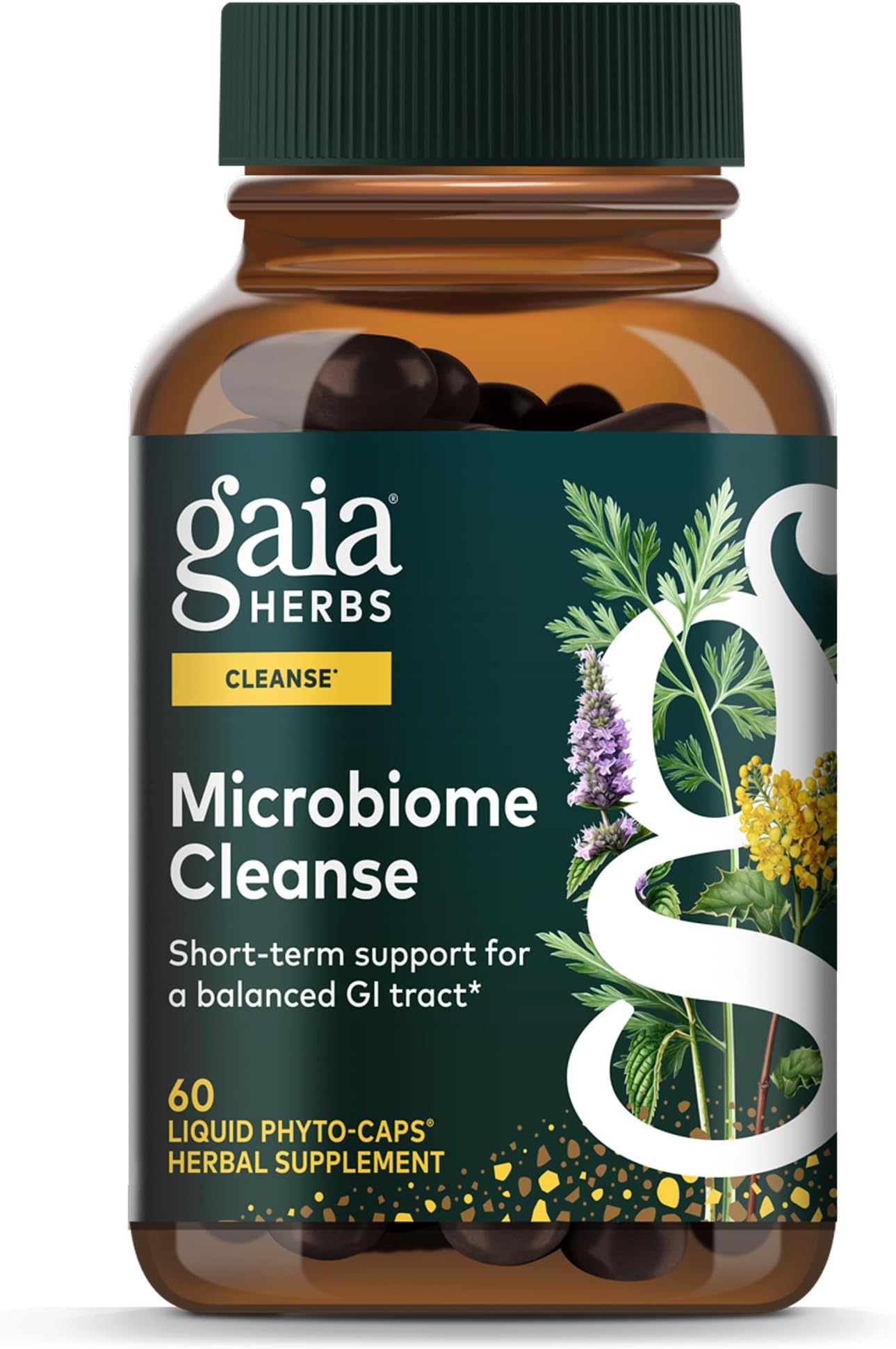 Gaia Herbs Microbiome Cleanse - with Black Walnut, Sweet Wormwood, Oregano & Peppermint - Support for a Balanced GI Tract & Digestive Health* - 60 Vegan Liquid Phyto-Capsules (60 Servings)