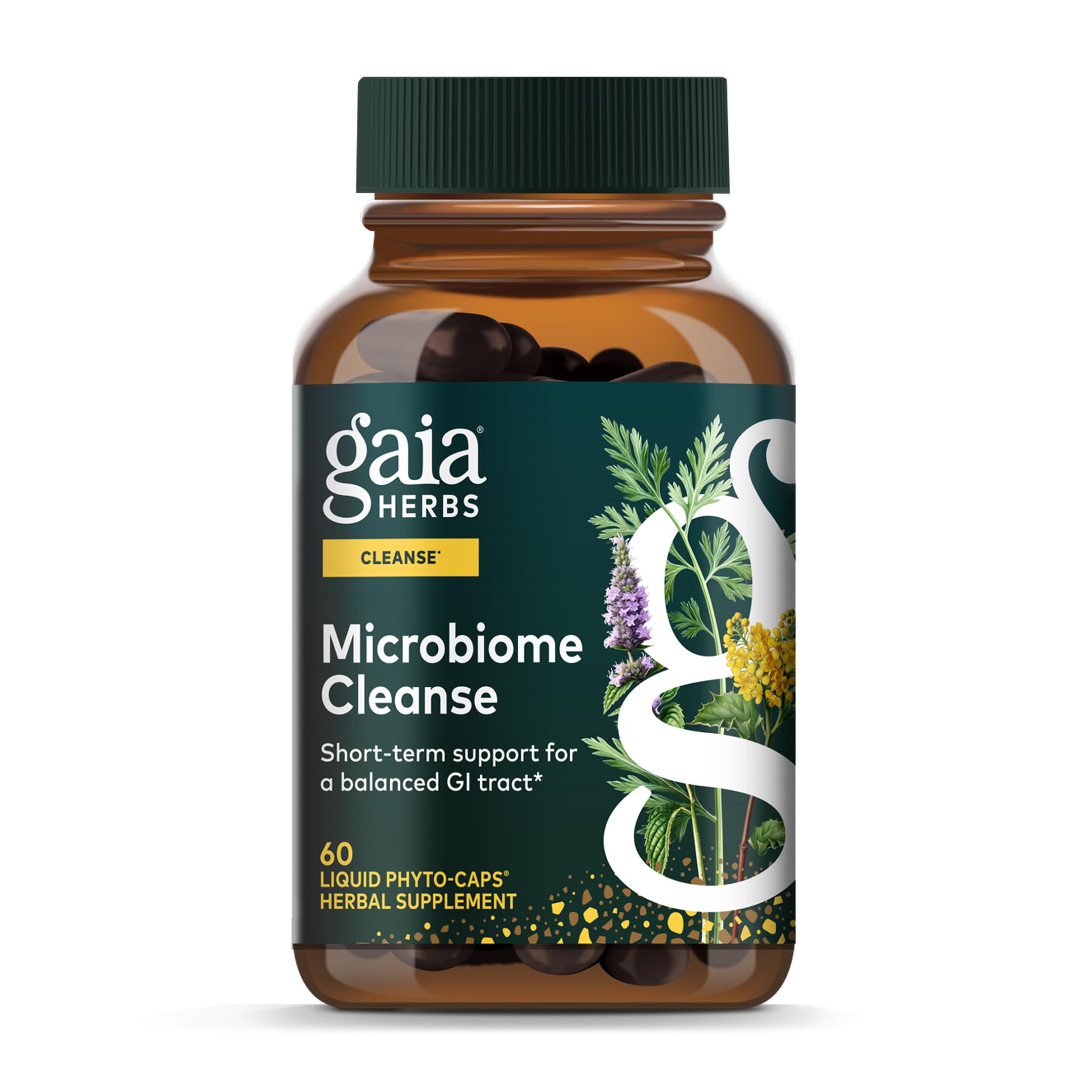 Gaia Herbs Microbiome Cleanse - with Black Walnut, Sweet Wormwood, Oregano & Peppermint - Support for a Balanced GI Tract & Digestive Health* - 60 Vegan Liquid Phyto-Capsules (60 Servings)