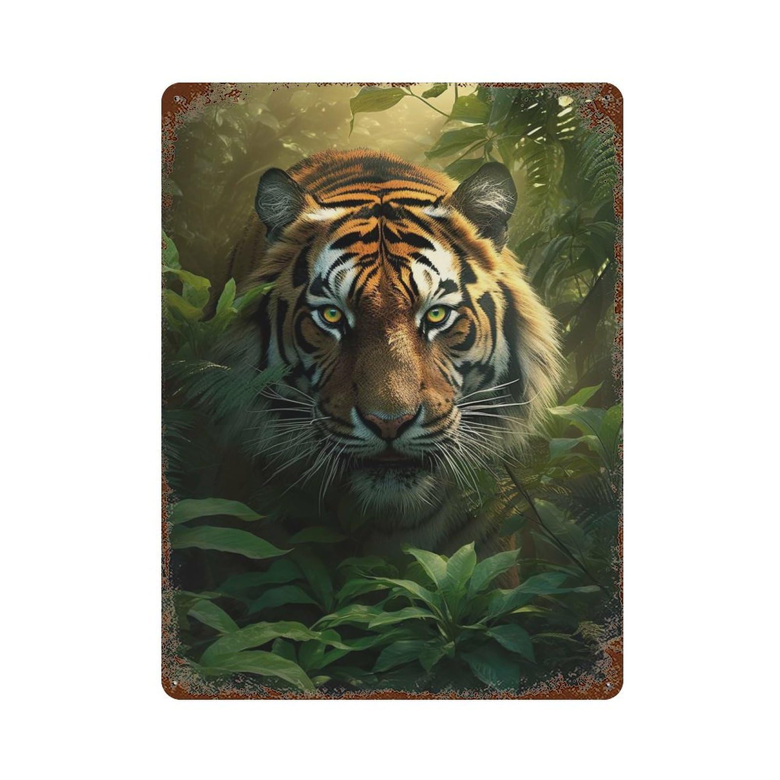 The Tiger in Rain Forest Vintage Wall Sign 15.7"x11.8", Rust Effect Metal Decor for Living Room, Hallway And Home Decor