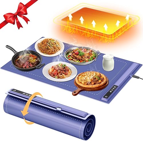 Miniatura 1 de Bandeja de calentamiento eléctrica mejorada con temperatura ajustable, alfombrilla de calentamiento portátil para alimentos, calentador de alimentos