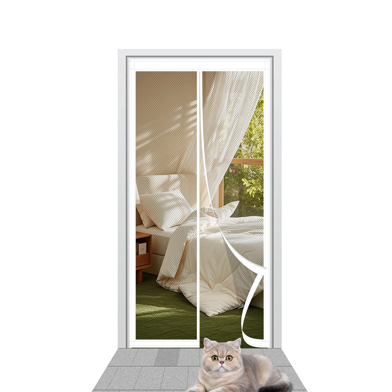 Zanzariera Magnetica 133 x 184 cm Chiusura Automatica Zanzariera con Magneti Facile da Installare per Porte da Balcone/Cantine/Terrazze, Bianco