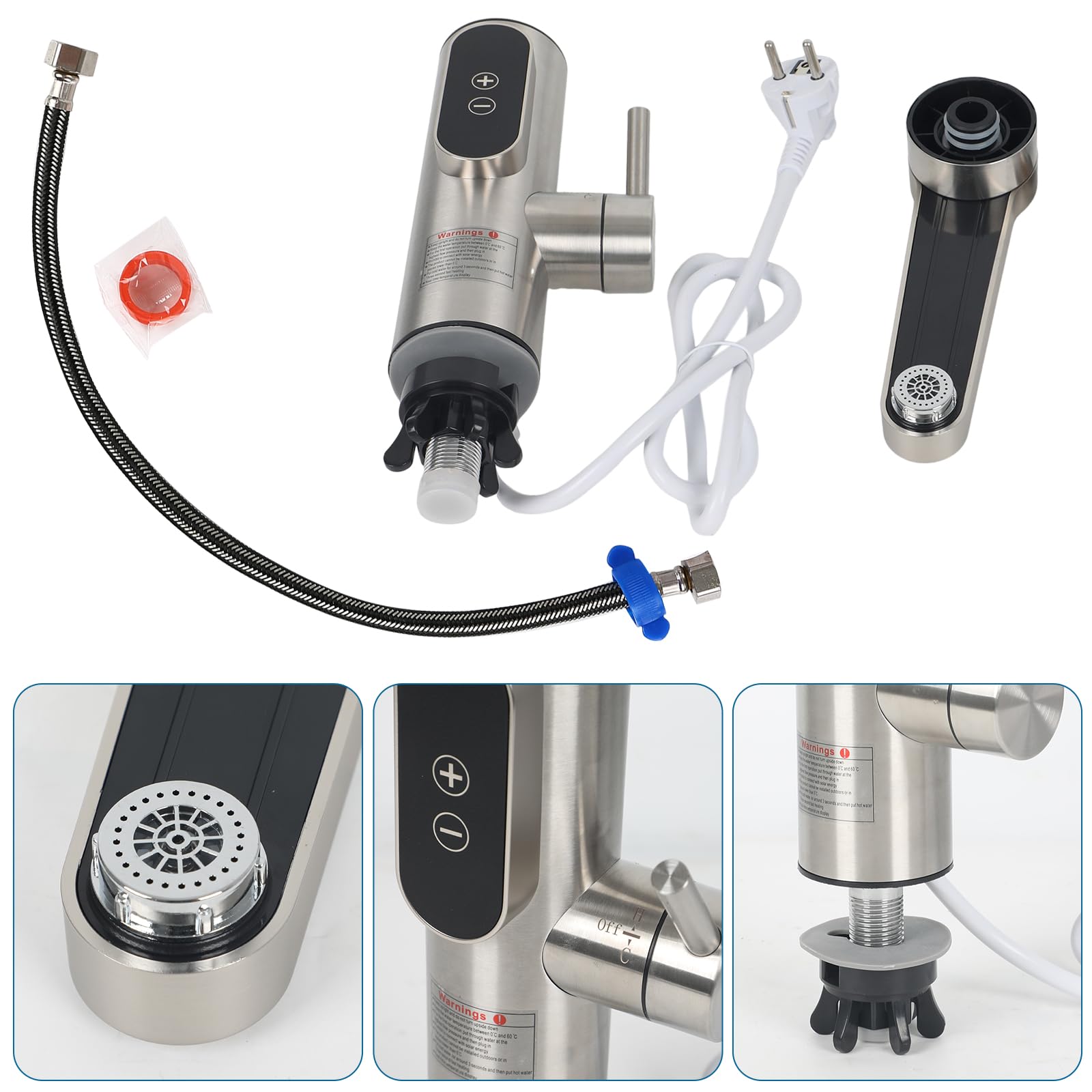 Rubinetto elettrico con scaldabagno, temperatura regolabile da 30 a 55 °C, 230 V, in acciaio inox, per cucina