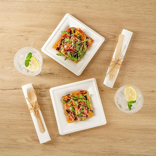 Miniatura 7 de Platos cuadrados medianos de 8 x 8 pulgadas, sin PFAS añadidos, 100 platos desechables, sostenibles, aptos para microondas y congelables, platos de