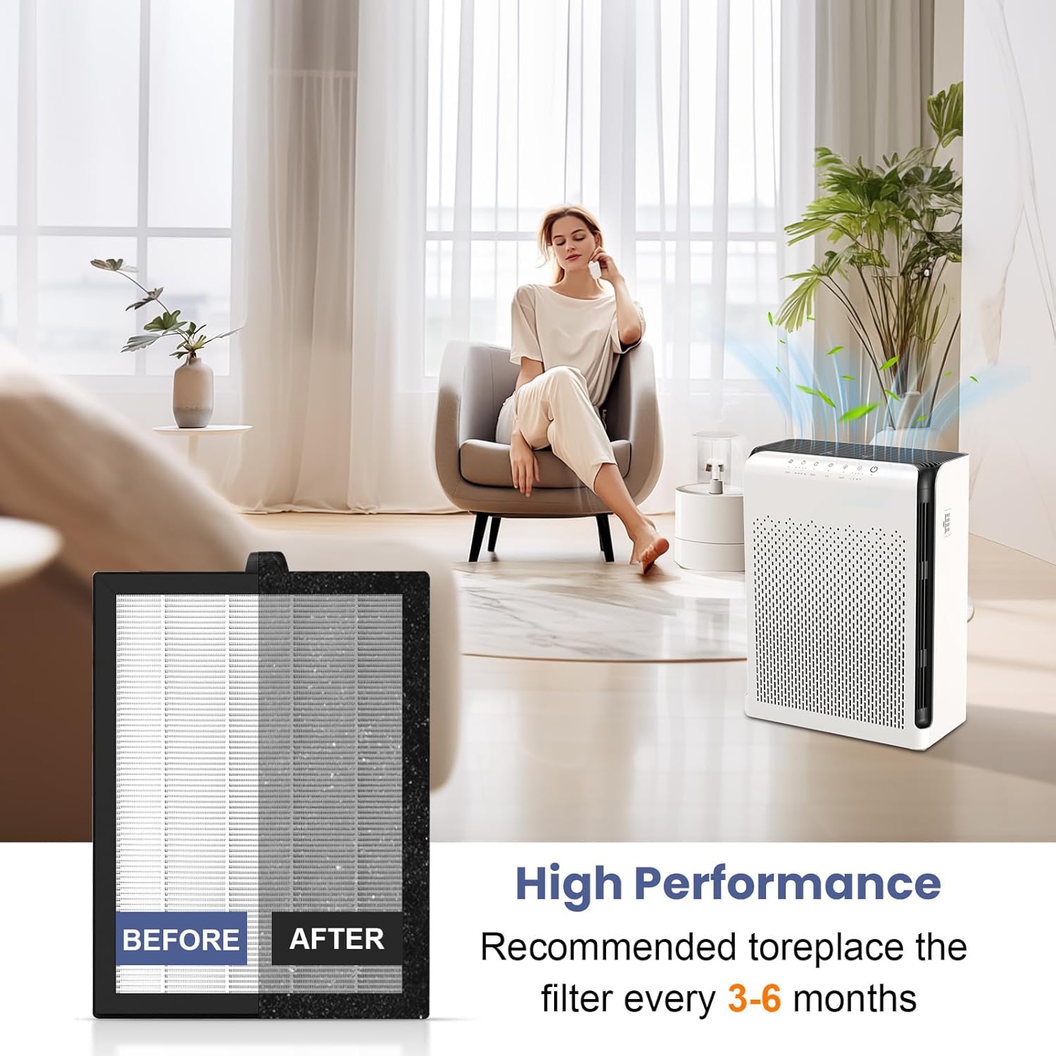 2 pack M200L Filter Replacement, Compatible with MOOKA M200L Air Filter, 3-in-1 High-Efficiency Filters, Activated Carbon Filters for Home Office Bedroom