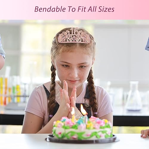 Miniatura 7 de VeryMerryMakering Banda y tiara de cumpleaños número 16 para niñas, juego fabuloso banda con purpurina + flores de diamantes de imitación rosa tiara