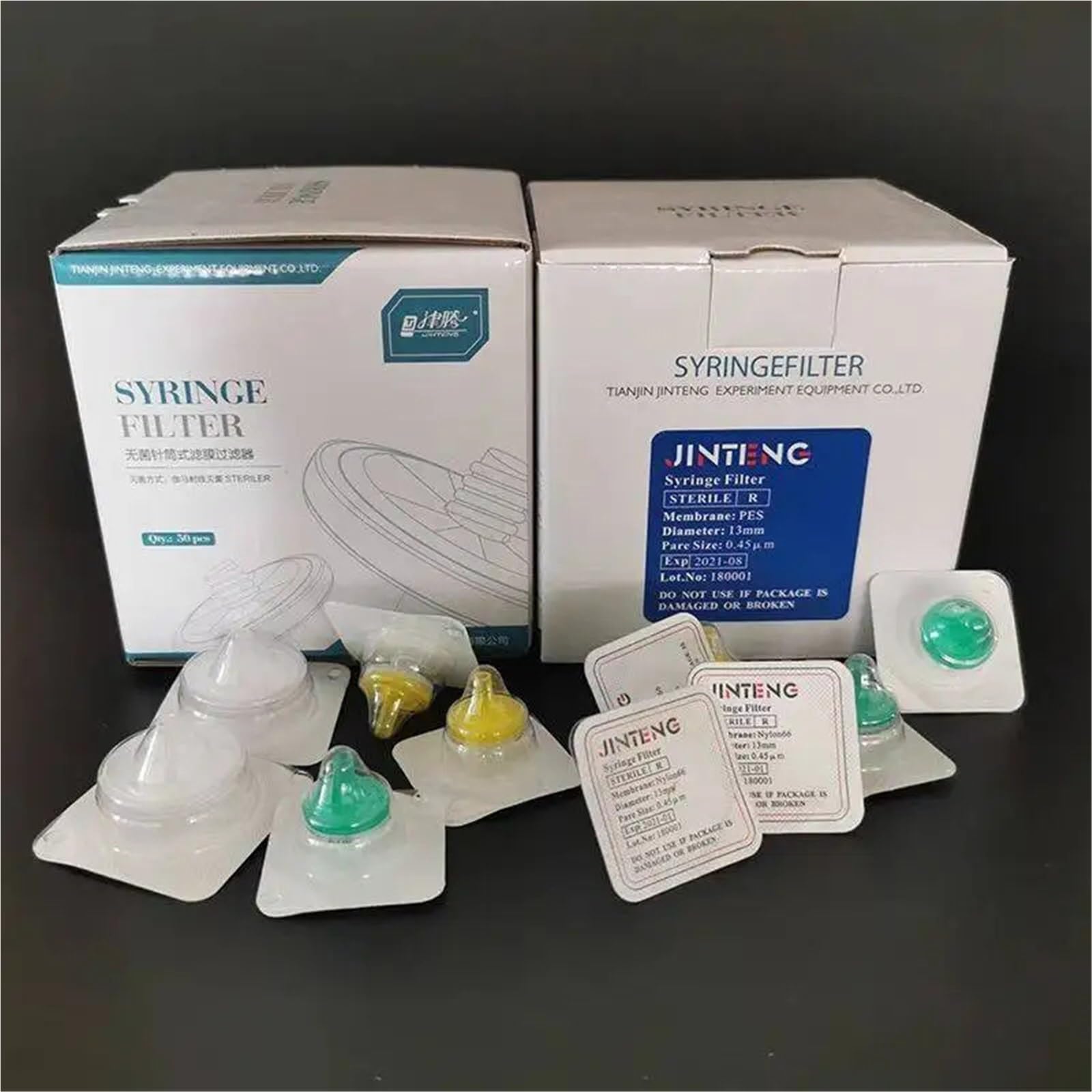 1 Caja (50 uds) Laboratorio 0.22um/0.45um Filtro de jeringa miliporo estéril Nylon/PES/PTFE Filtro de Membrana Equipo de Laboratorio químico(0.45um,PES 33mm)