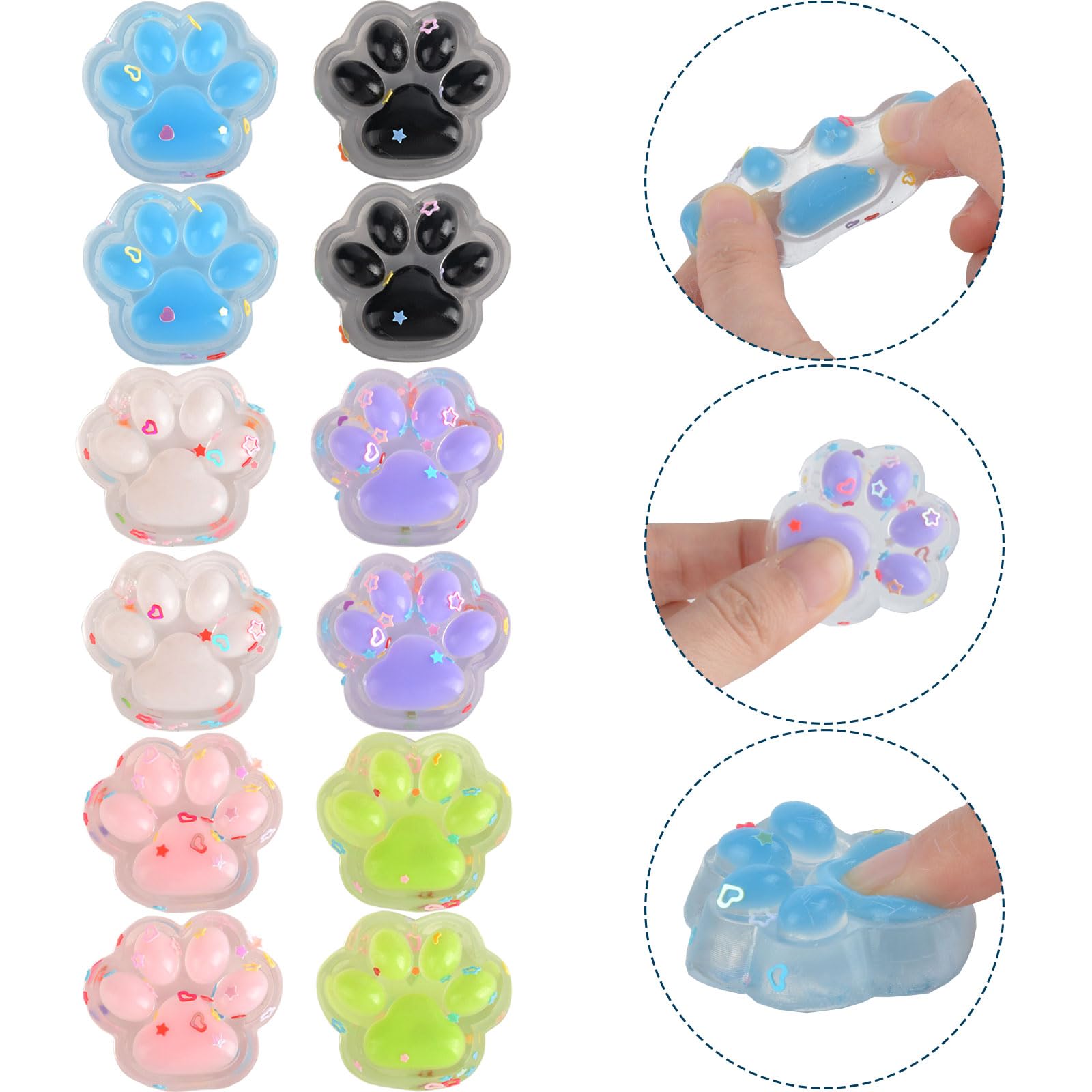 AWAVM 12 - piece Transparent and Colorful Cat Paw Squishies Set A Delightful Blend of Adorable Design, Stress - Relief Function, and Versatile Use for All Ages. - Image 3