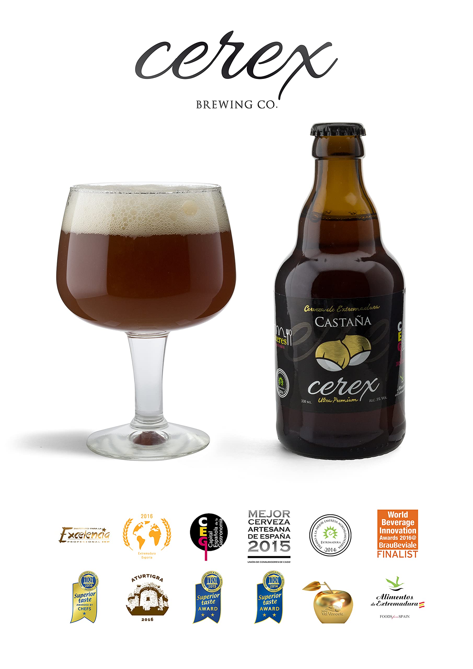 CEREX- Pack Degustación de 8 Cervezas Artesanas - Cerveza de Castaña, Ibérica de Bellota, Cereza y Pilsen