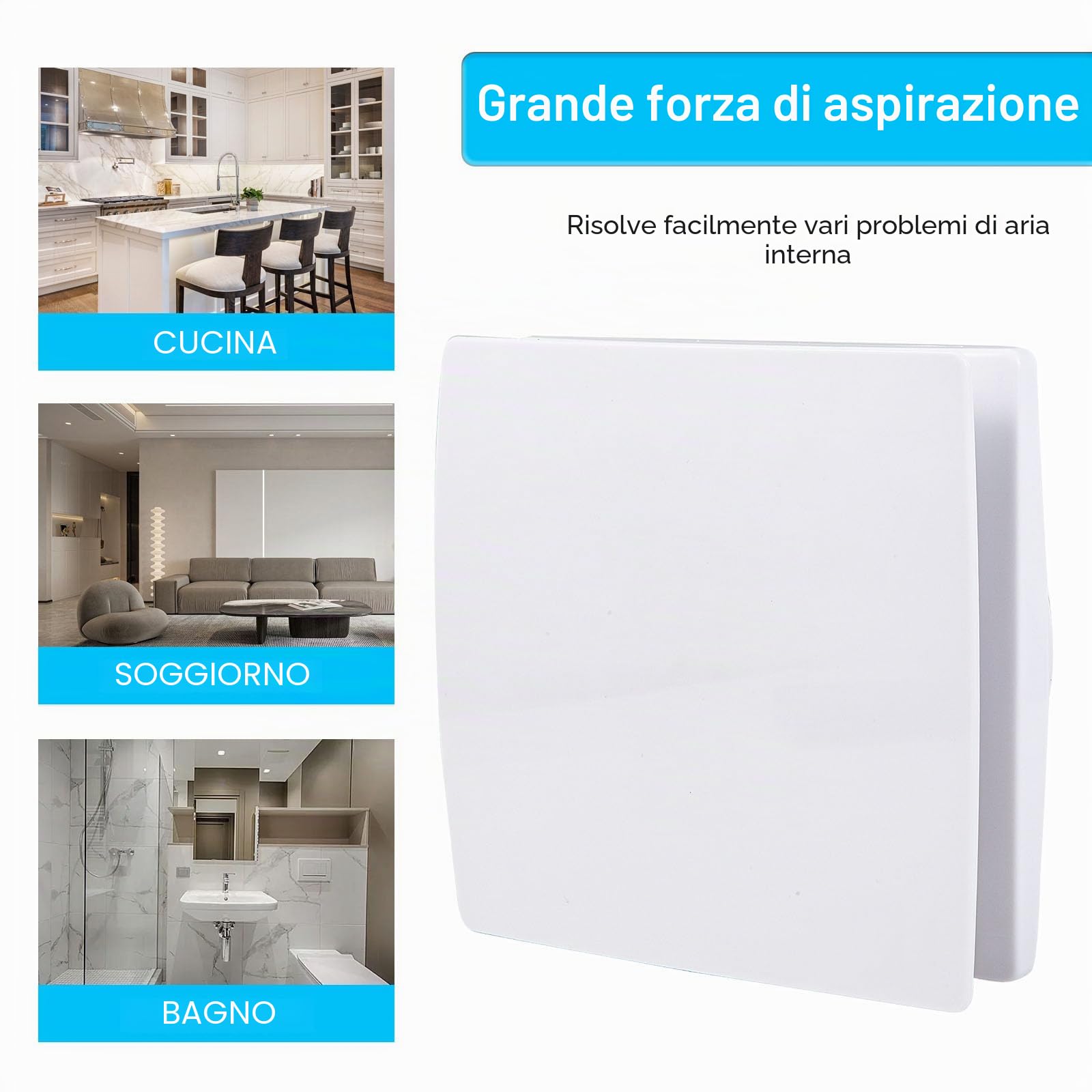 Aygrochy Ventola Aspirazione 100mm con sensore di umidità e timer, Ventola estrattore aria con Spina EU e cavo 1 m alimentazione da, funzionamento silenzioso, adatto per bagno e cucina