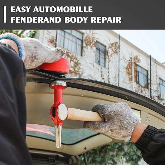9 piece auto Body Repair Tool, Carbon Steel Body Fender Tool, Body Hammer dent Body car Body Repair Tool kit, Genuine Hickory Handle Steel Dolly Set, Heavy Duty Performance Tool