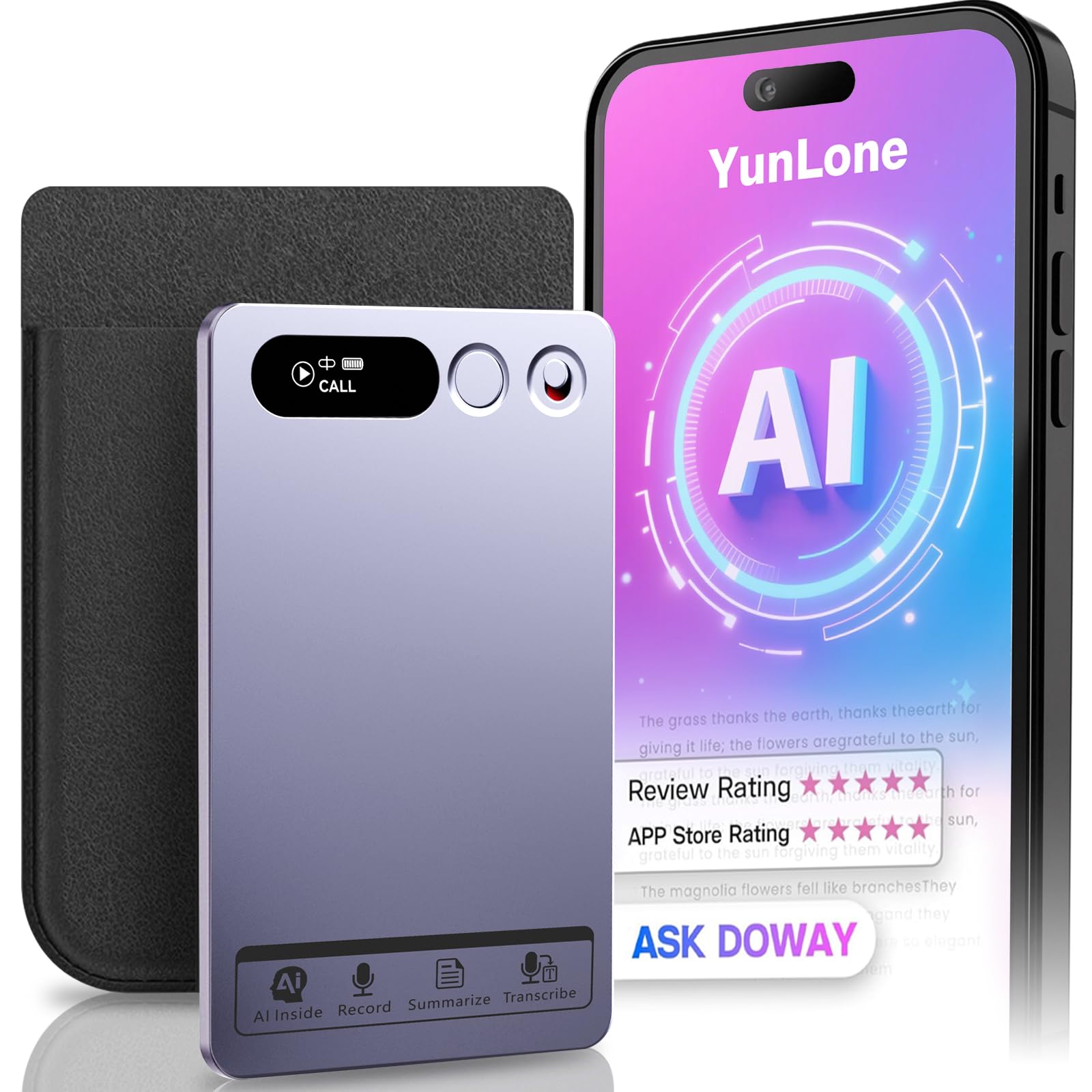 AI Voice Recorder, Note Voice Recorder Transcribe & Summarize with AI Technology, App Control Supports 152 Languages, Magnetic Case 64GB Memory Audio