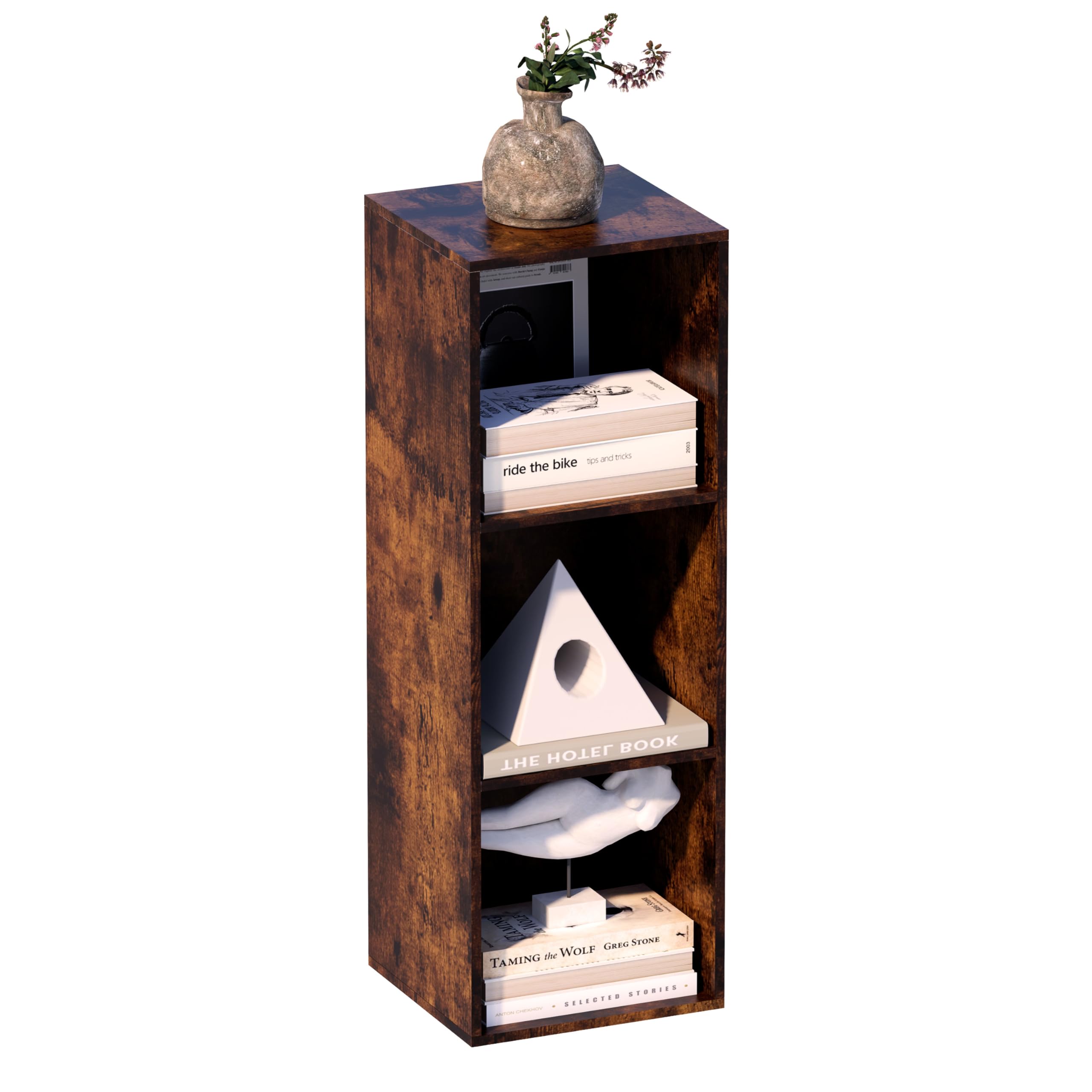 3 Cube Storage Organizer, 3 Tier Cube Low Bookcase Freestanding Storage Display Organizer, Three-Cubes Open Shelf Bookshelf for Home Office (Retro Brown, 3-Cube)