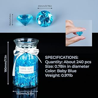Babenest Acrylic Diamond Fake Gems Vase Filler, 240pcs 3/4 Inch Faux Diamonds Crystals Jewels for Table Scatters Wedding Party Event Arts & Crafts Birthday Decoration Favor (Baby Blue)