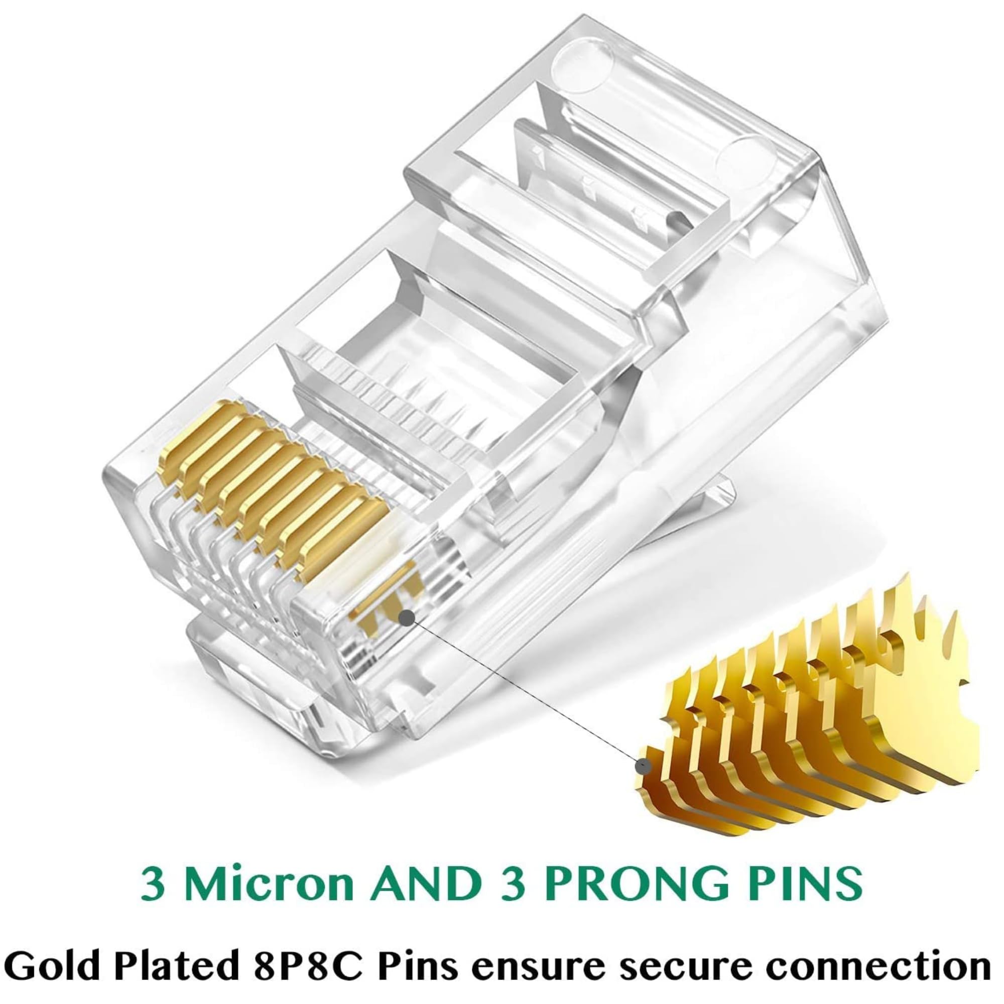 higadget Cat6 RJ45 Connector Ends (100Pc), 8P8C RJ45 Ends for Cat5, Cat5e, Cat6 Ethernet Cables - UTP LAN Cable Crimp Connectors for Solid Wire & Stranded Cable - Network Plug Module (Pack of 100) 1