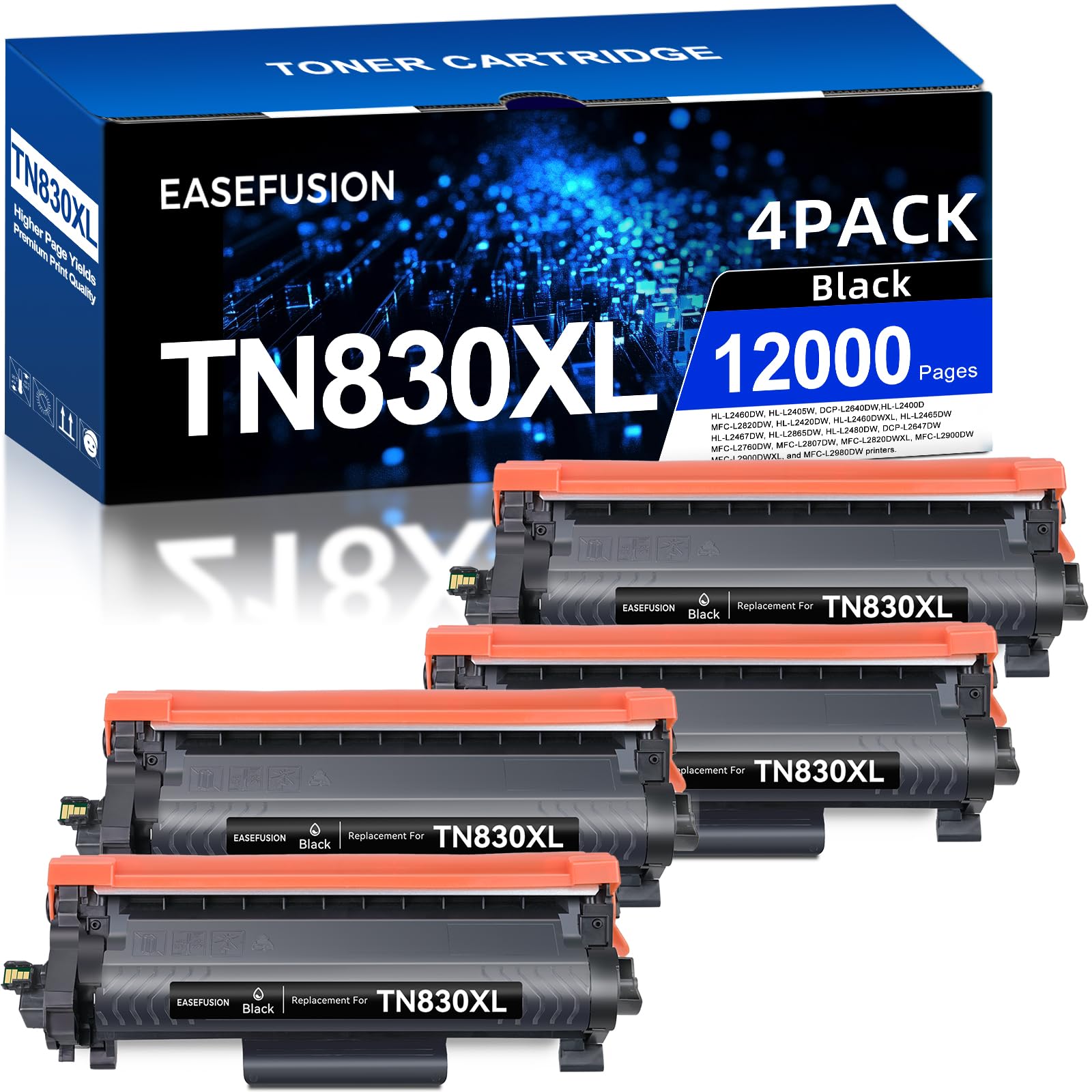 TN830XL Toner Cartridge High Yield Compatible for Brother Printer 4-Pack