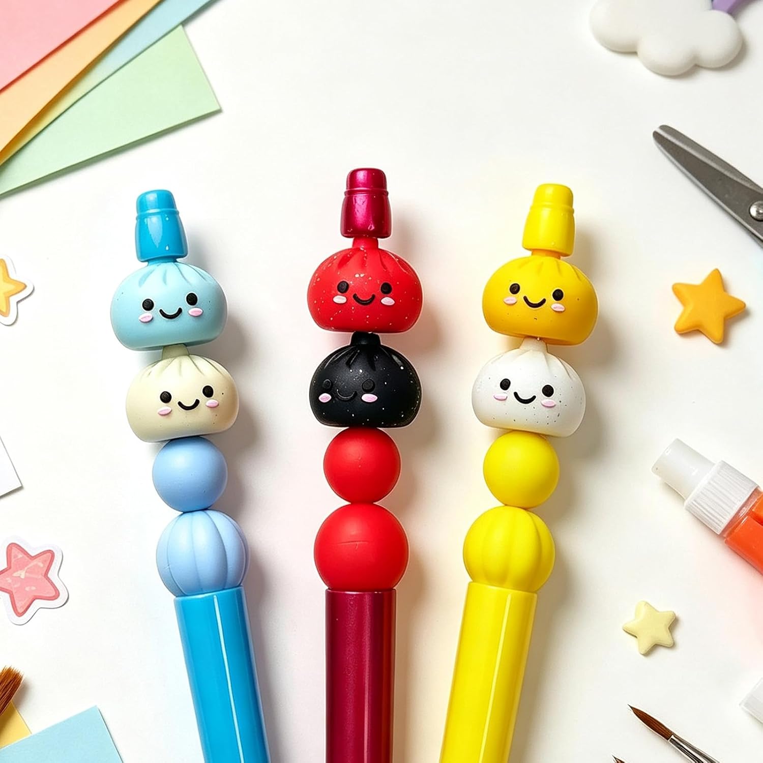 20Pcs 3D Silicone Focal Beads for Pens, Cartoon Dumplings Bead for Keychains