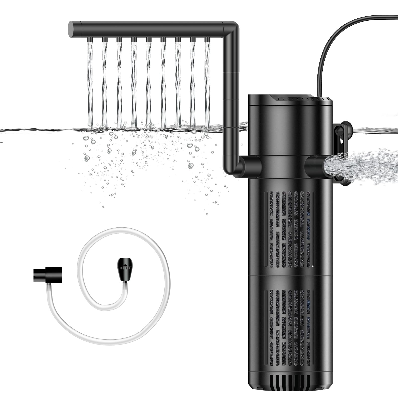 Filtre Aquarium, 800L/H Filtre Intérieur Aquarium Débit Réglable pour 30L-200L Aquarium d'eau Douce ou d'eau Salée 12W