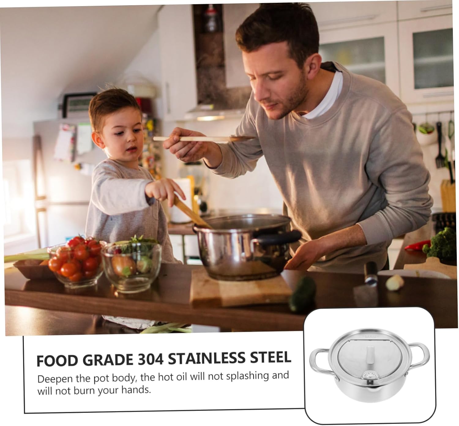 Stainless Frying Pan Tempura Frying Pot Heat Preserving Deep Fryer Pan Thermometer Multifunctional Kitchen Gadget