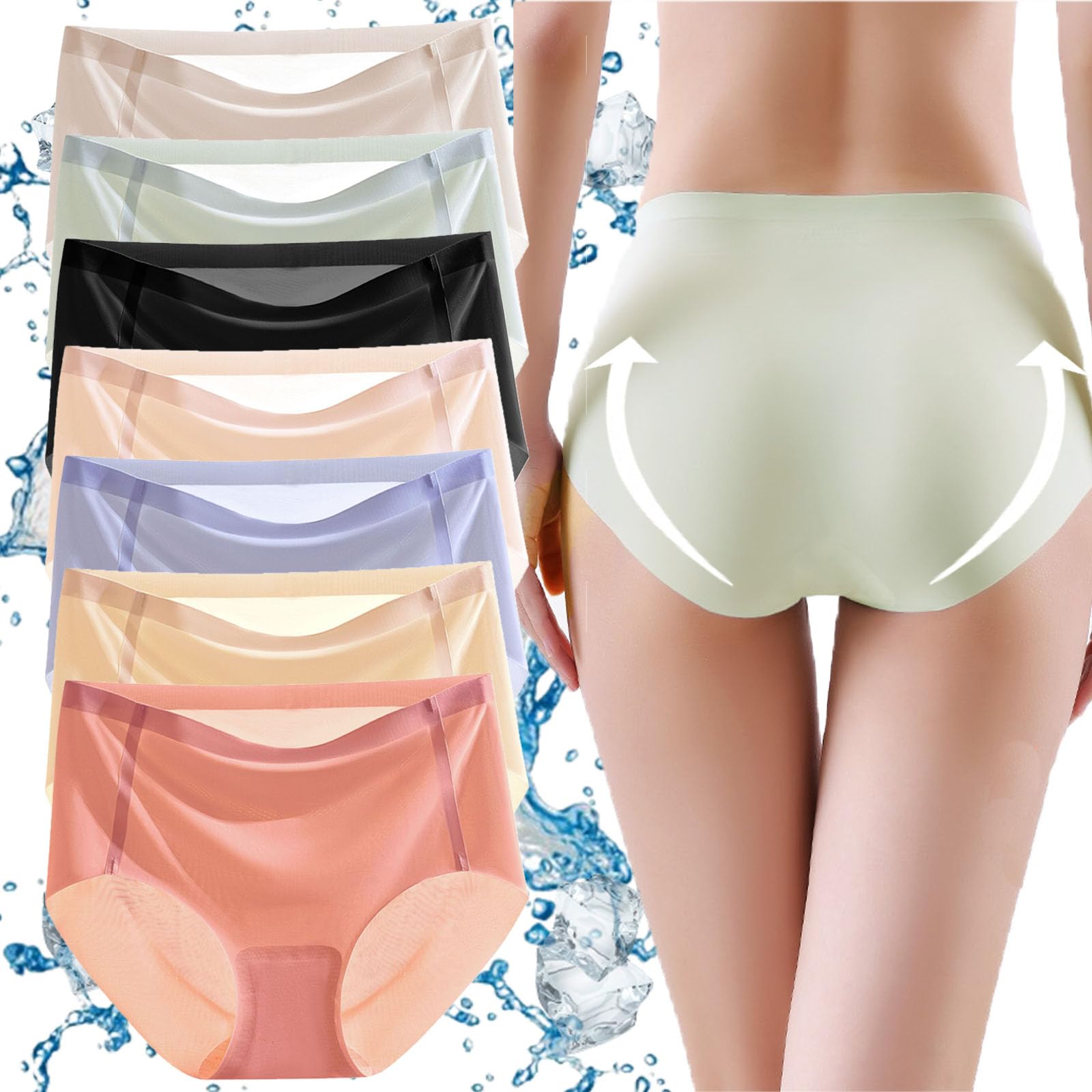 Ultra-Thin Non-Marking Ice Silk Underwear for Women, Breathable Invisible Seamless Hip Lift Briefs, Smooth Quick Dry Panties, Soft Stretchy (7PCS, 2XL(70-80kg))