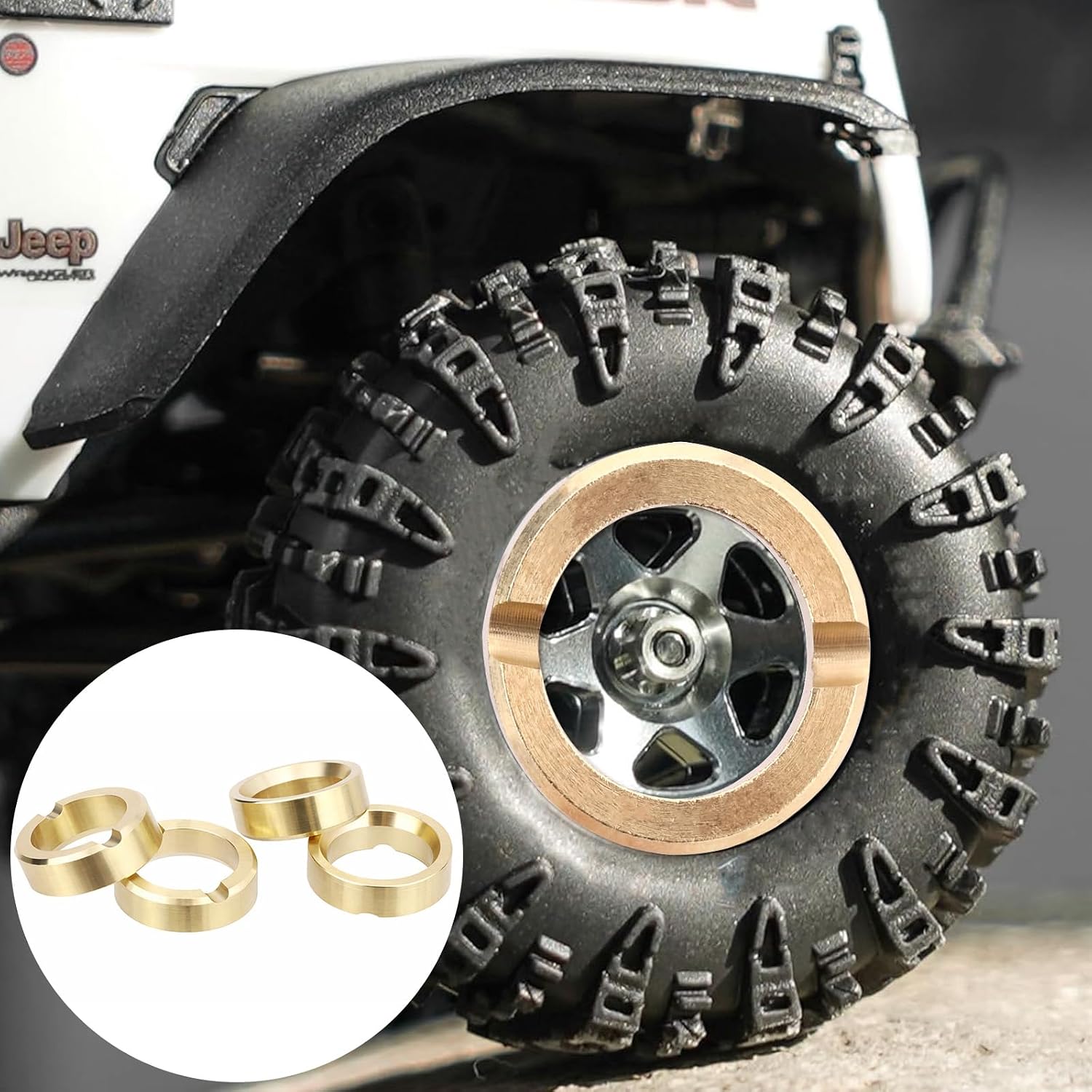 4pcs Brass Wheel Weight, 3.7g Wheel Weights Compatible with AXIAL 1/30 SCX30 AXI-3313 Bronco JLU 4X4 RTR Rock Crawler AXI-2048 AXI-2261 Tires Parts Accessories(Gold)