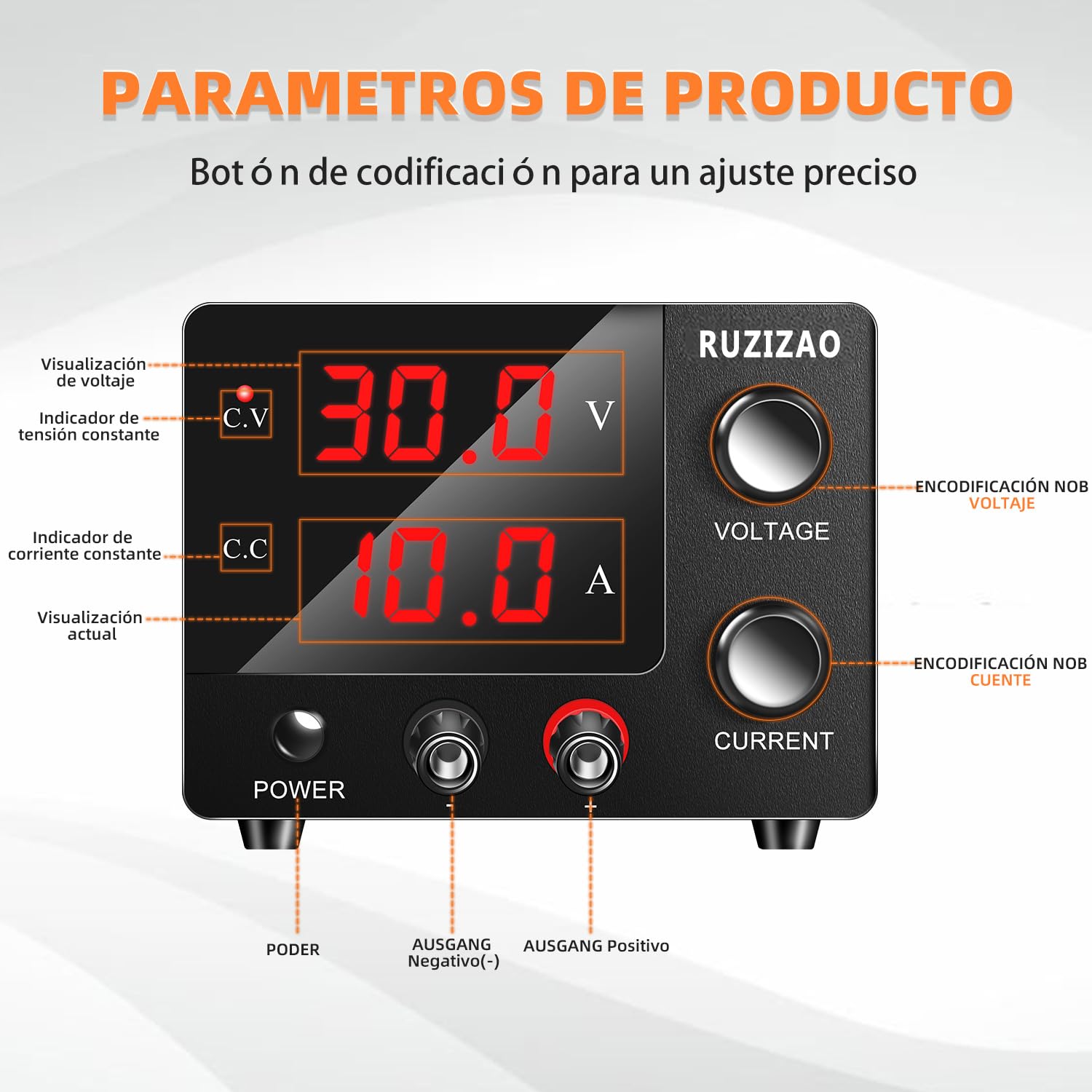Fuente de Alimentación Regulables 0~30V 0~10A Potencia Constante 150W, Pantalla de 3 Dígitos de Alta Precisión Corriente y Voltaje Ajustables Fuente de Alimentación 15V10A 30V 5A