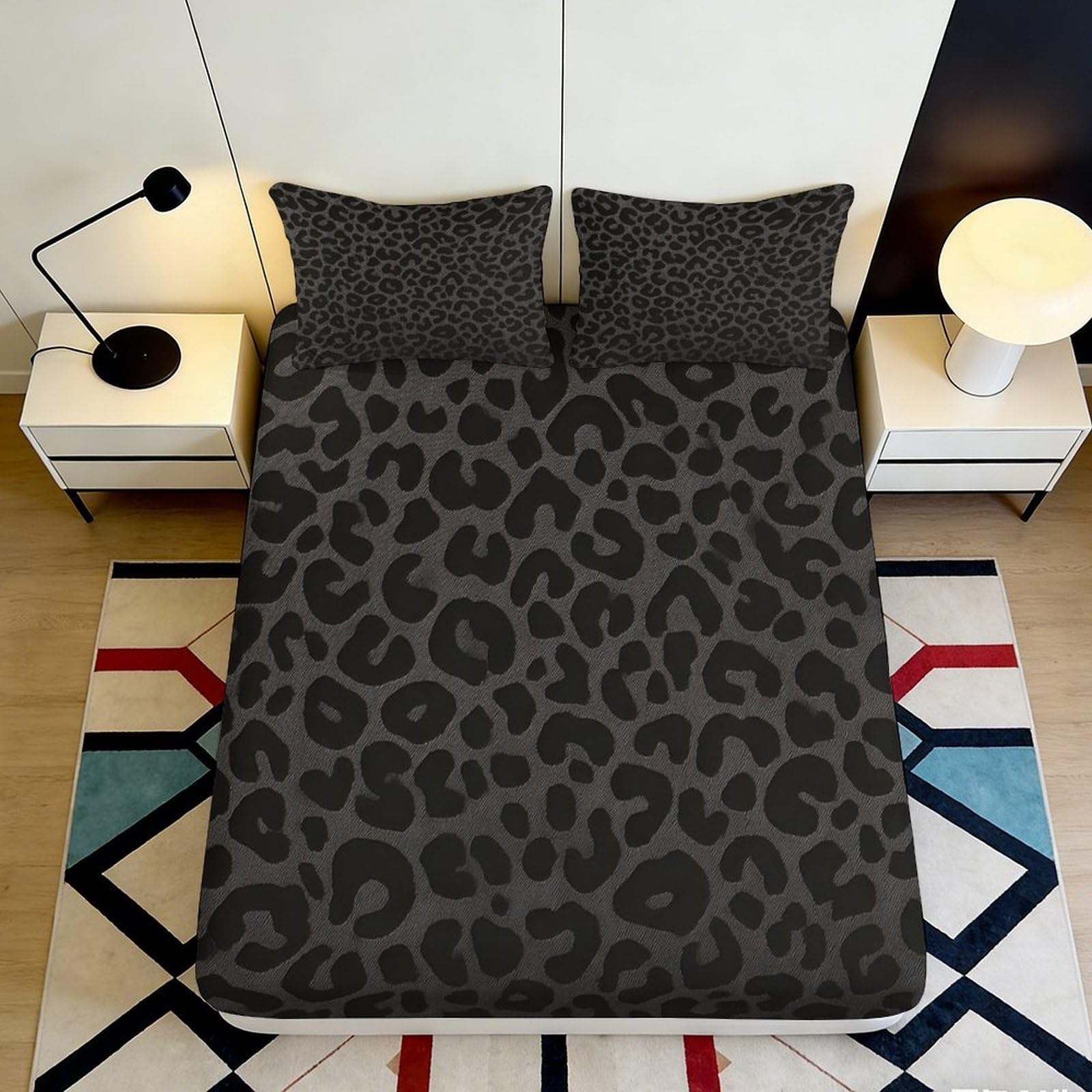 Uynsixtme Style-4 3D Printed Leopard Fitted Sheet Microfiber Deep Pocket Bedroom Bedding Leopard Mattress Fitted Cover Non-Slip Washable Protection 140X200x25cm