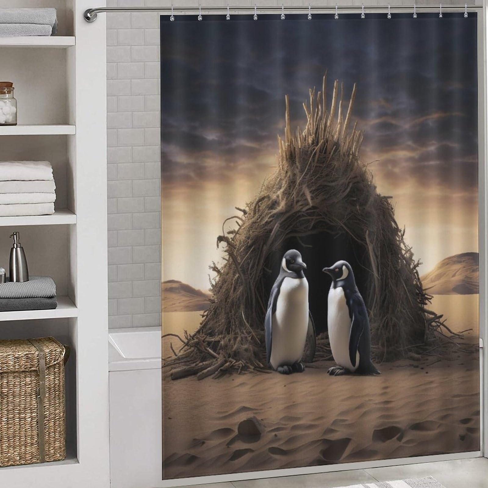 Rideau de douche manchot en polyester lavable 168x183cm