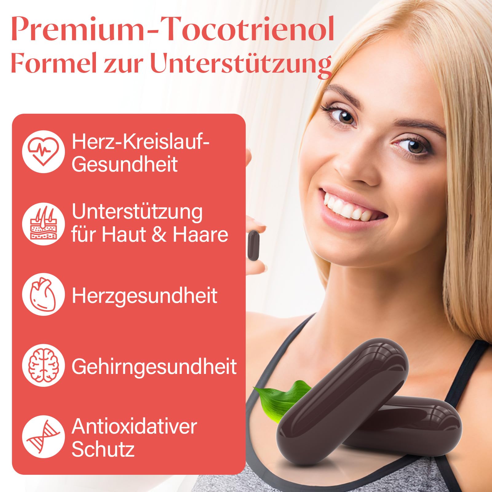 Liposomale Tocotrienole 1000 mg – Vitamin E Kapseln hochdosiert ohne Soja – Tocotrienol Vitamin E Komplex, tocopherolfrei – Antioxidativer Zellschutz – 60 Softgels