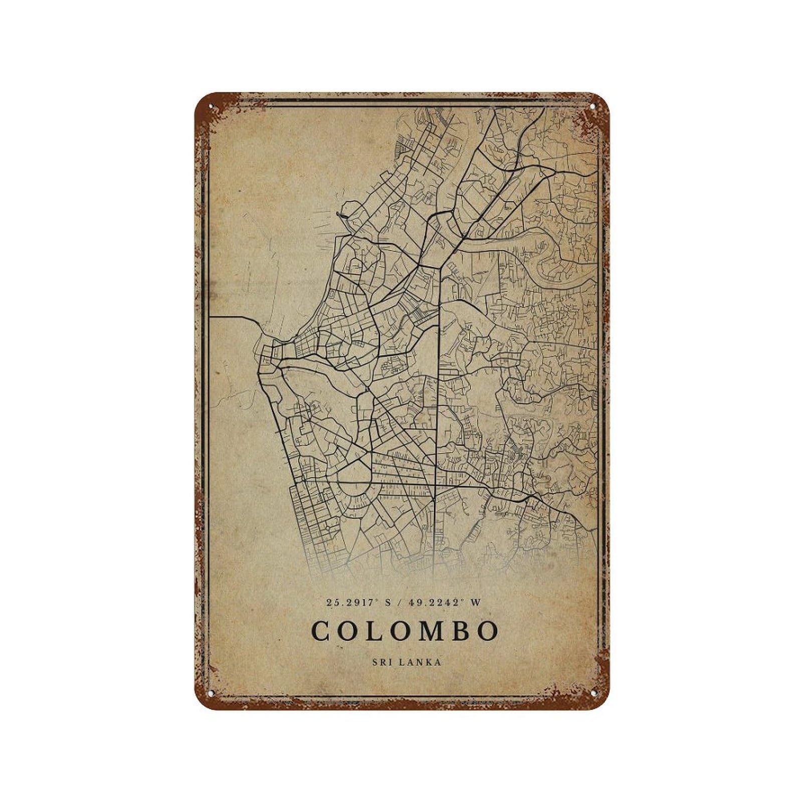 xiaoxiaoshen Colombo Vintage Map Print Wall Decor Art Metal Tin Poster Modern Home Decor Art Home Bar Shop Decorations Vintage Sign 30x20cm