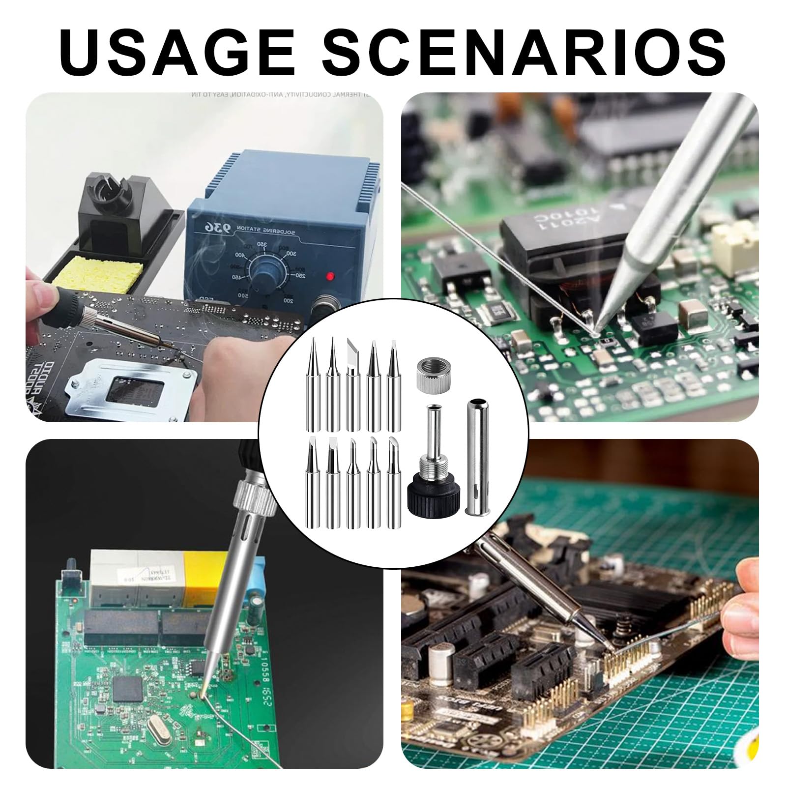 10 Pezzi Punte per Saldatore Senza Piombo,Saldatore Soldering Tips Set,Punta per Saldatore, Modelli Vari per Saldatura di Precisione,Compatibili con Stazioni di Saldatura,Incluso Manicotto Protettivo