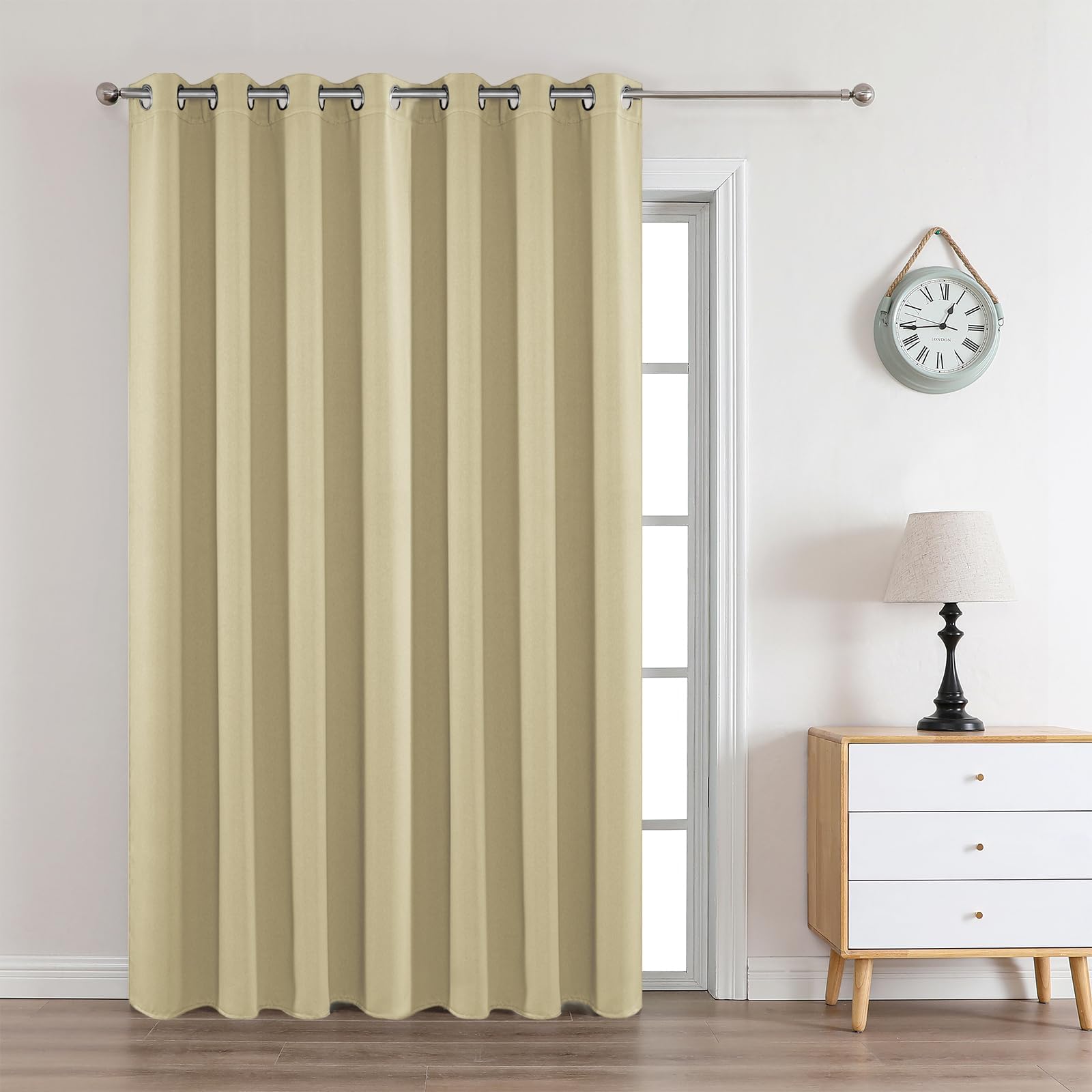 Joydeco Modern Living Room Curtain, 1 Piece Custom Size, Thermal Insulated Cold and Heat Blackout Curtain with Eyelets for Interior Room Door, Blackout Curtain Beige