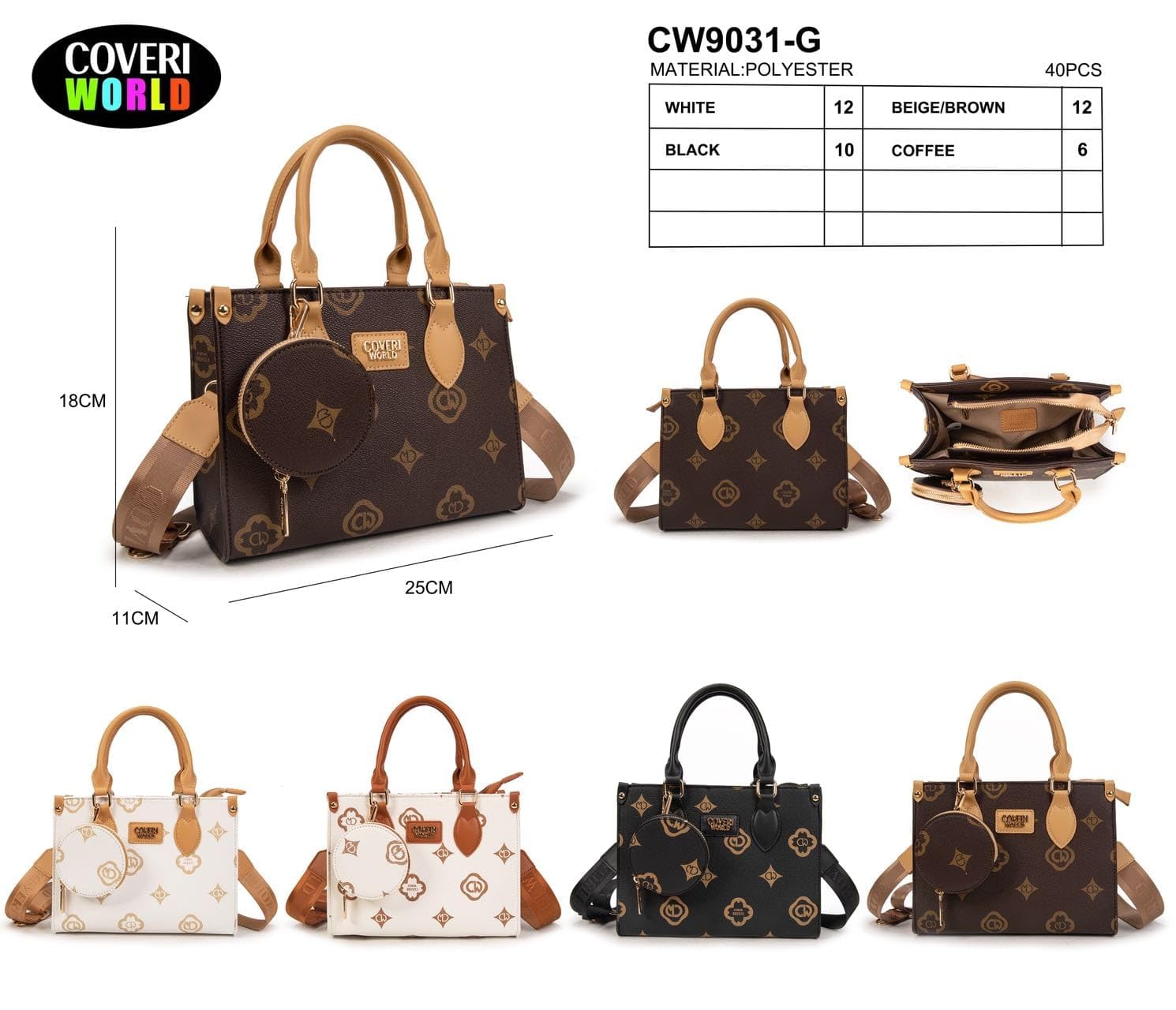 COVERI COLLECTION Borsa Elegante da Donna in Pelle Sintetica con Logo, Manici Doppi e Tracolla Regolabile, Set con Borsellino, 25x12x19 cm, Art. 9031