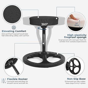 ADHD Chair for Kids, Yoga Chairs for Adults, Wobble Stool Active Flexible Seating Desk Chair with Non-Slip Base and Washable Seat Cover for Stability, Balance, Yoga, Office, School, Classroom