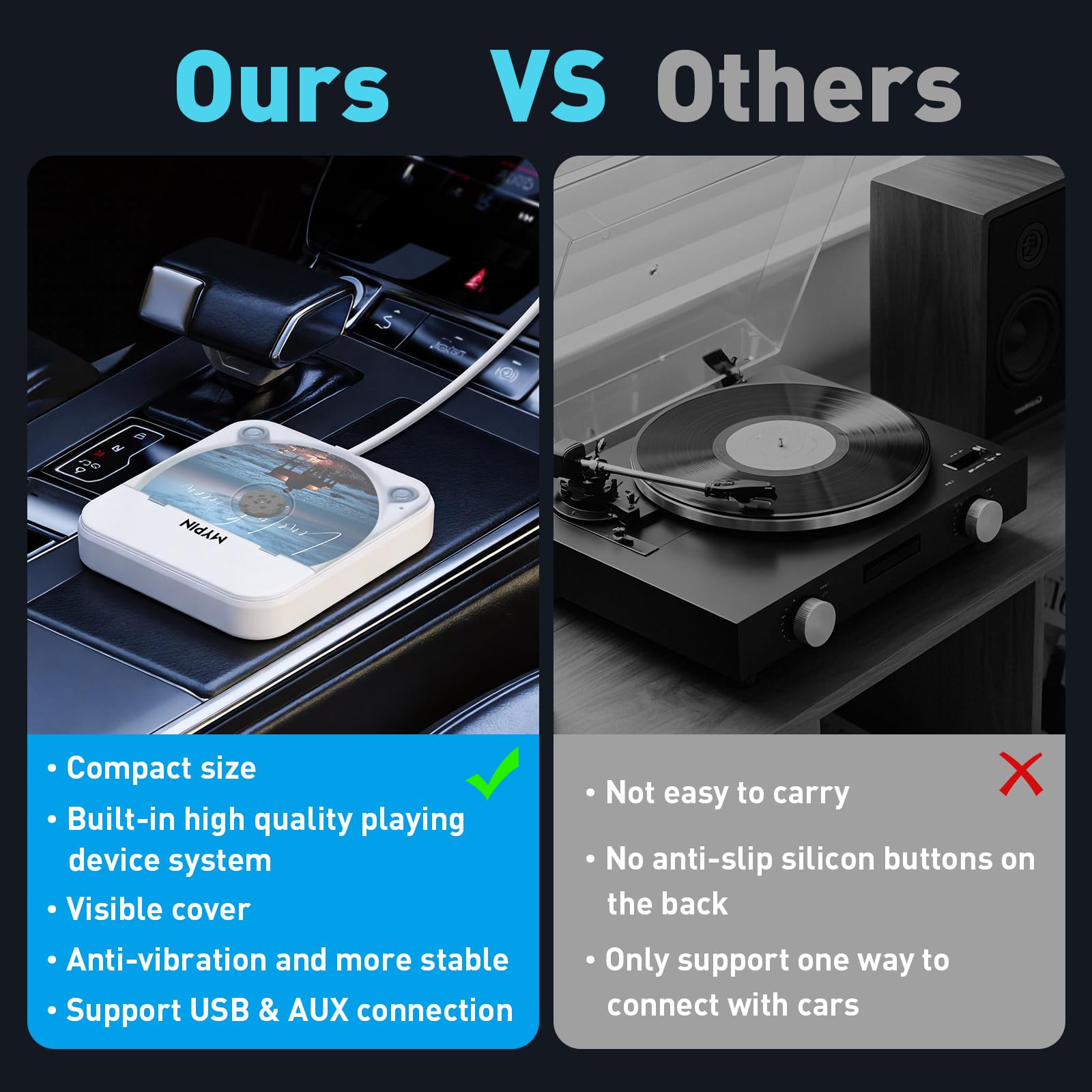 Lecteur CD Portable avec Port USB/AUX, Lecteur CD Externe Compatible avec Autoradio, Ordinateur Portable, Téléviseur, Ordinateur, Universel pour Véhicules, Prend en Charge CD/CD-MP3