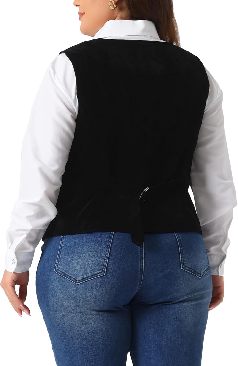 Agnes Orinda Plus Size Vests for Women Waistcoat Steampunk Velvet Sleeveless Button Down V Neck Suit Vests - Image 4