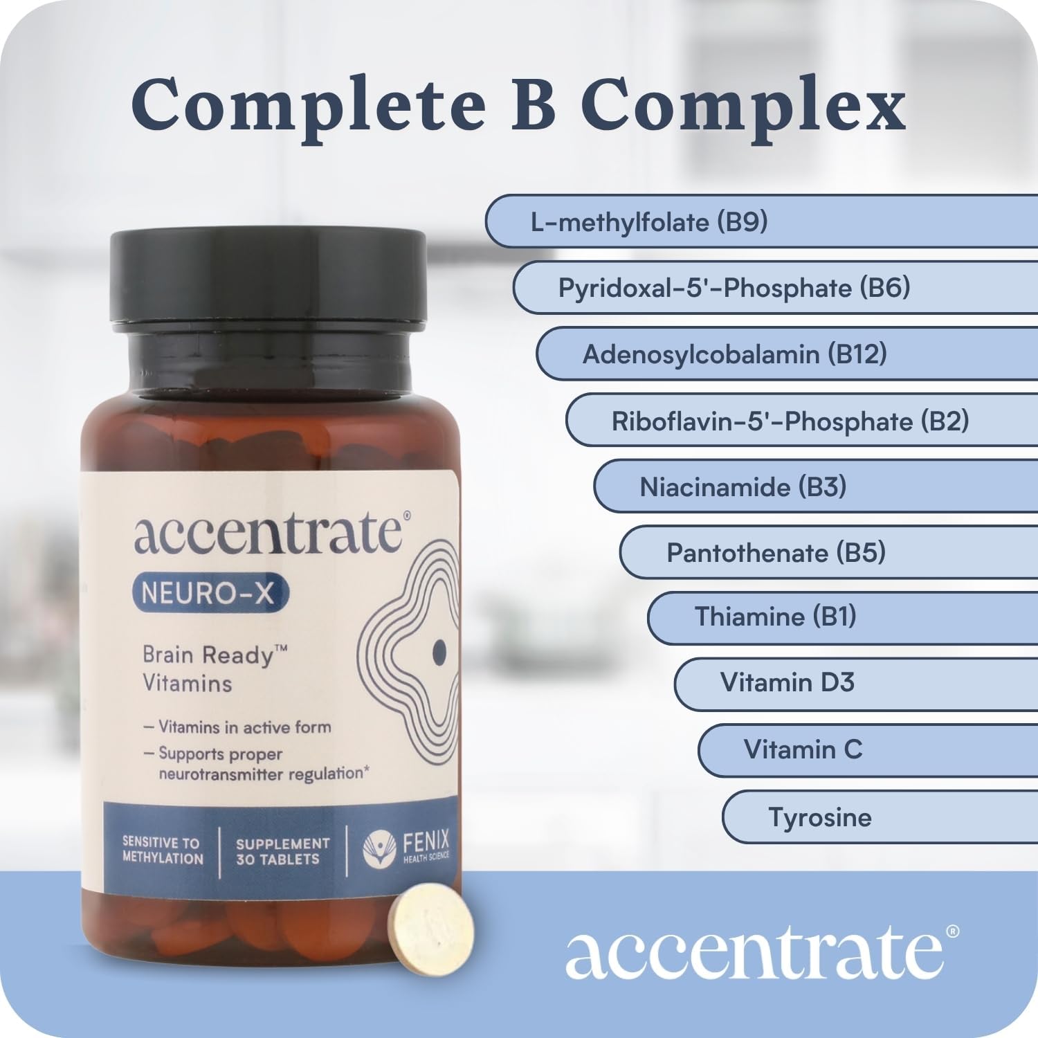 Accentrate Neuro X - Complete Vitamin B Complex | Active Multivitamin w/L-Methylfolate (5-MTHF), Adenosylcobalamin (B12), Pyridoxal-5'-Phosphate (P5P) | Brain Health | MTHFR Supplement | 30 Tablets - Image 6