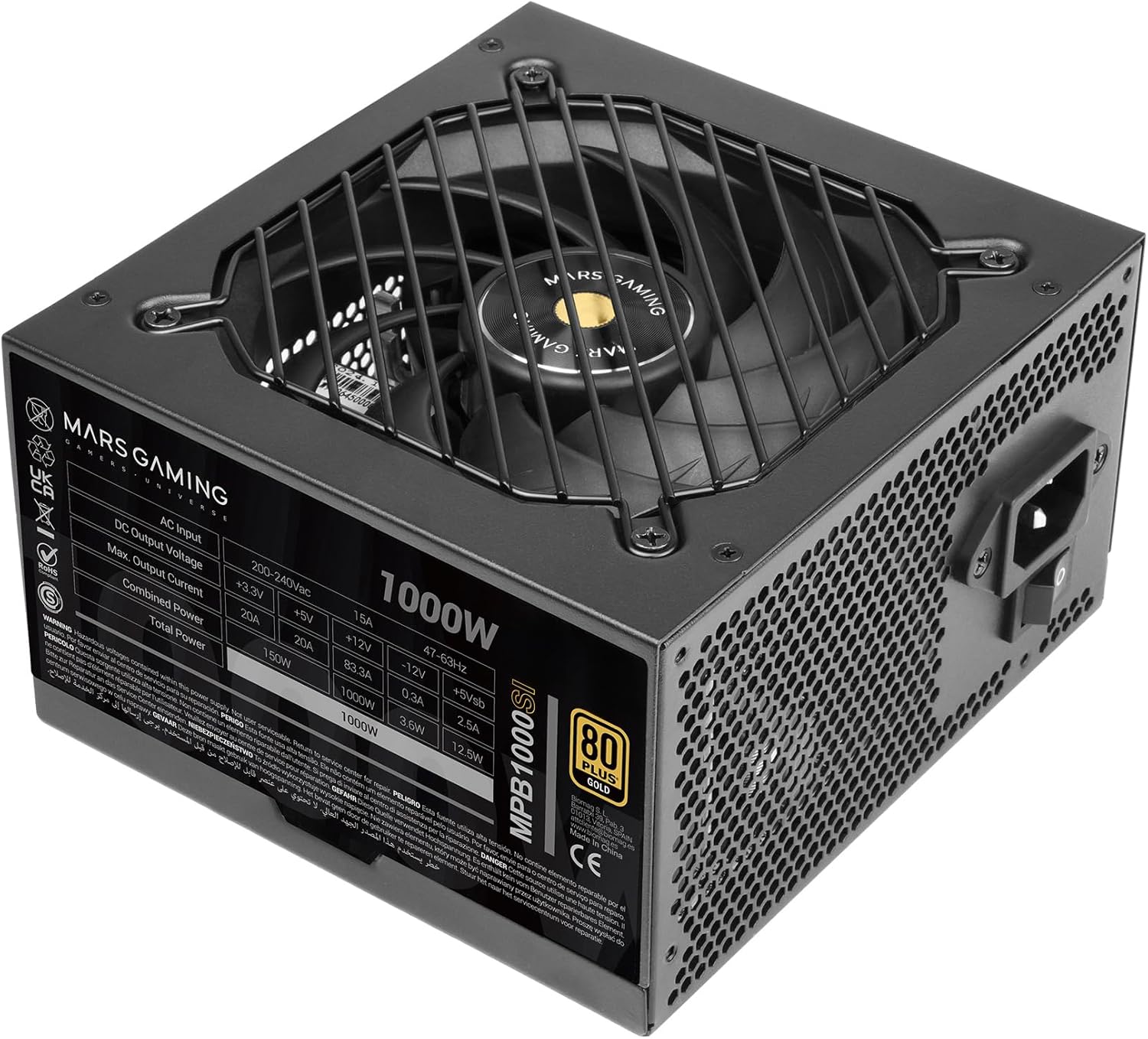 Mars Gaming MPB1000SI, PC ATX Power Supply 1000W, 7 Years Warranty, 80Plus Gold 90%, SI Extreme Silence Fan with Copper and Aluminum Core, AI2-RPM, DC-DC and SMD Technologies, Black
