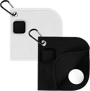 2 Pcs Small Magnetic Golf Towel with Clip 6 x 6 Inch Microfiber Waffle Towels with Carabiner Clip Strength Industrial Magnets for Golf Balls Carts or Clubs